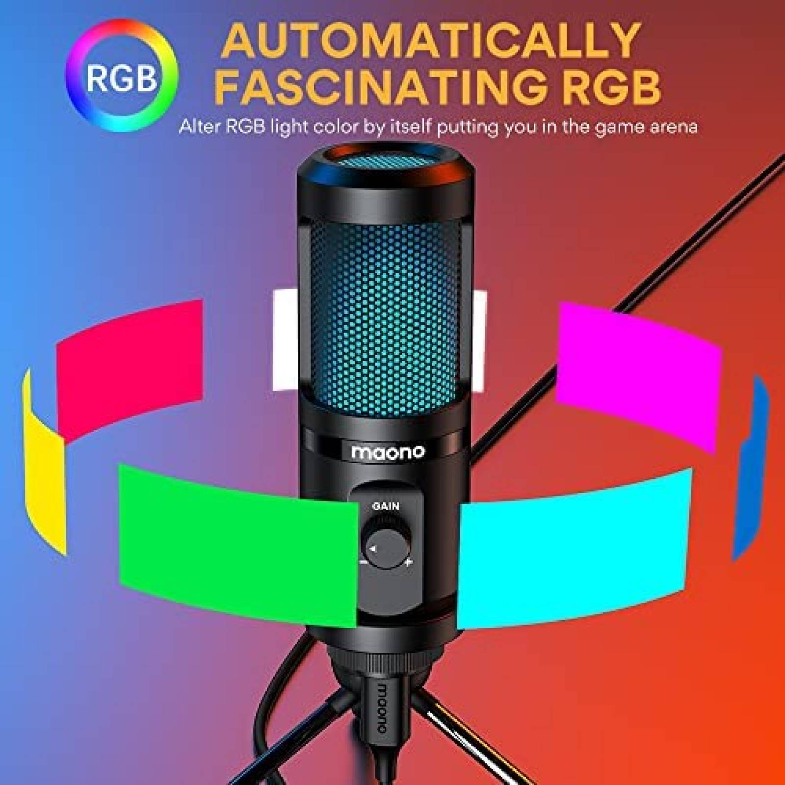 Micrófono USB Maono PM461TR RGB RGB para PC/Consola -Negro