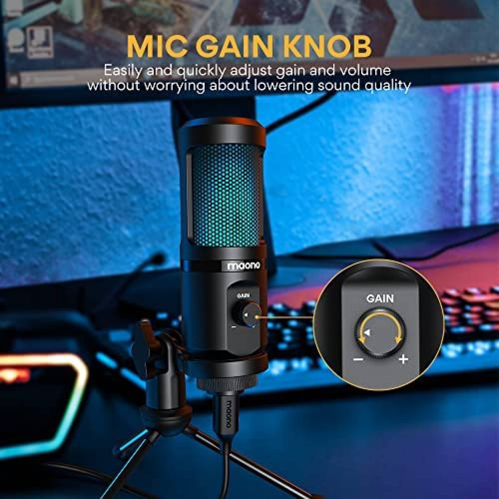 Micrófono USB Maono PM461TR RGB RGB para PC/Consola -Negro