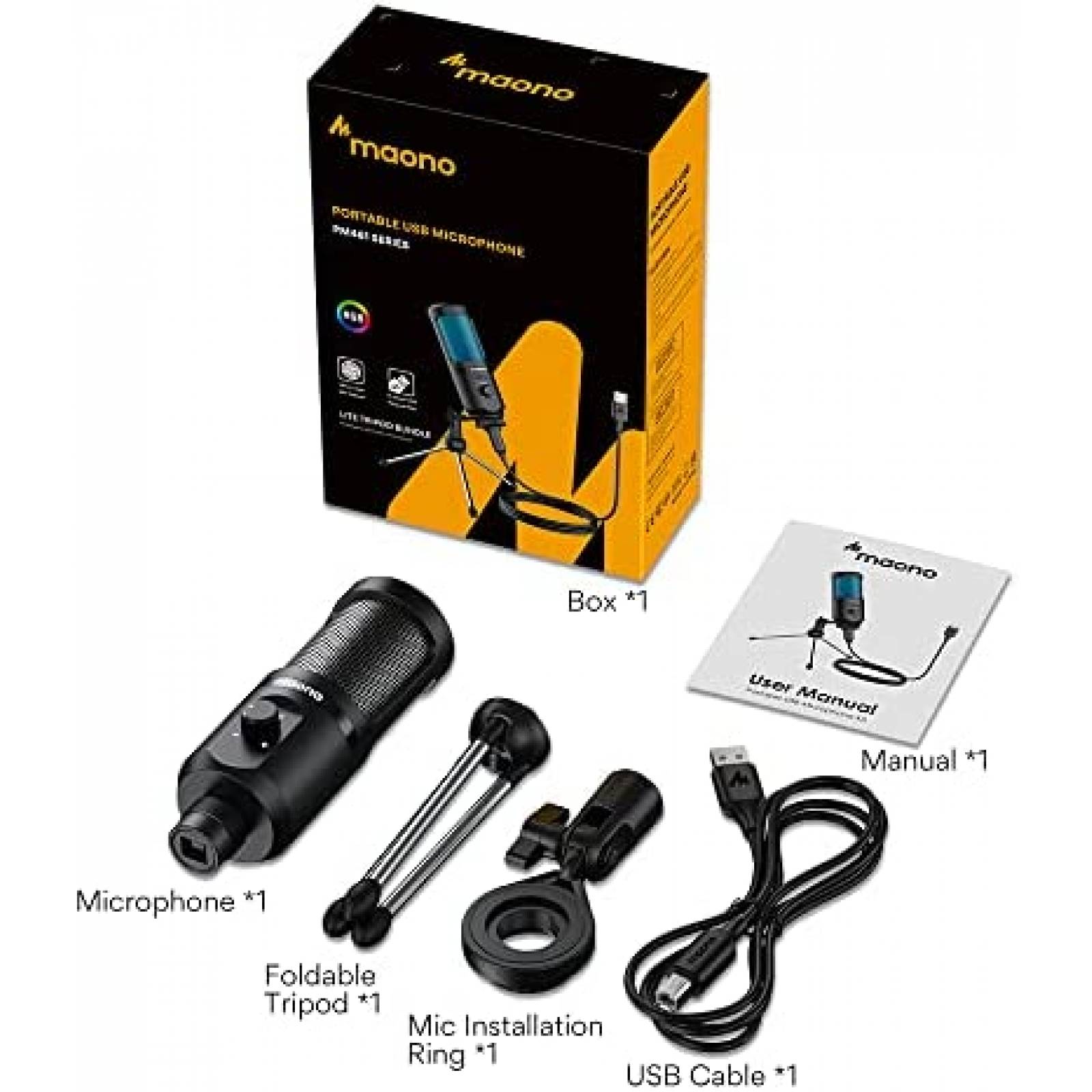 Micrófono USB Maono PM461TR RGB RGB para PC/Consola -Negro