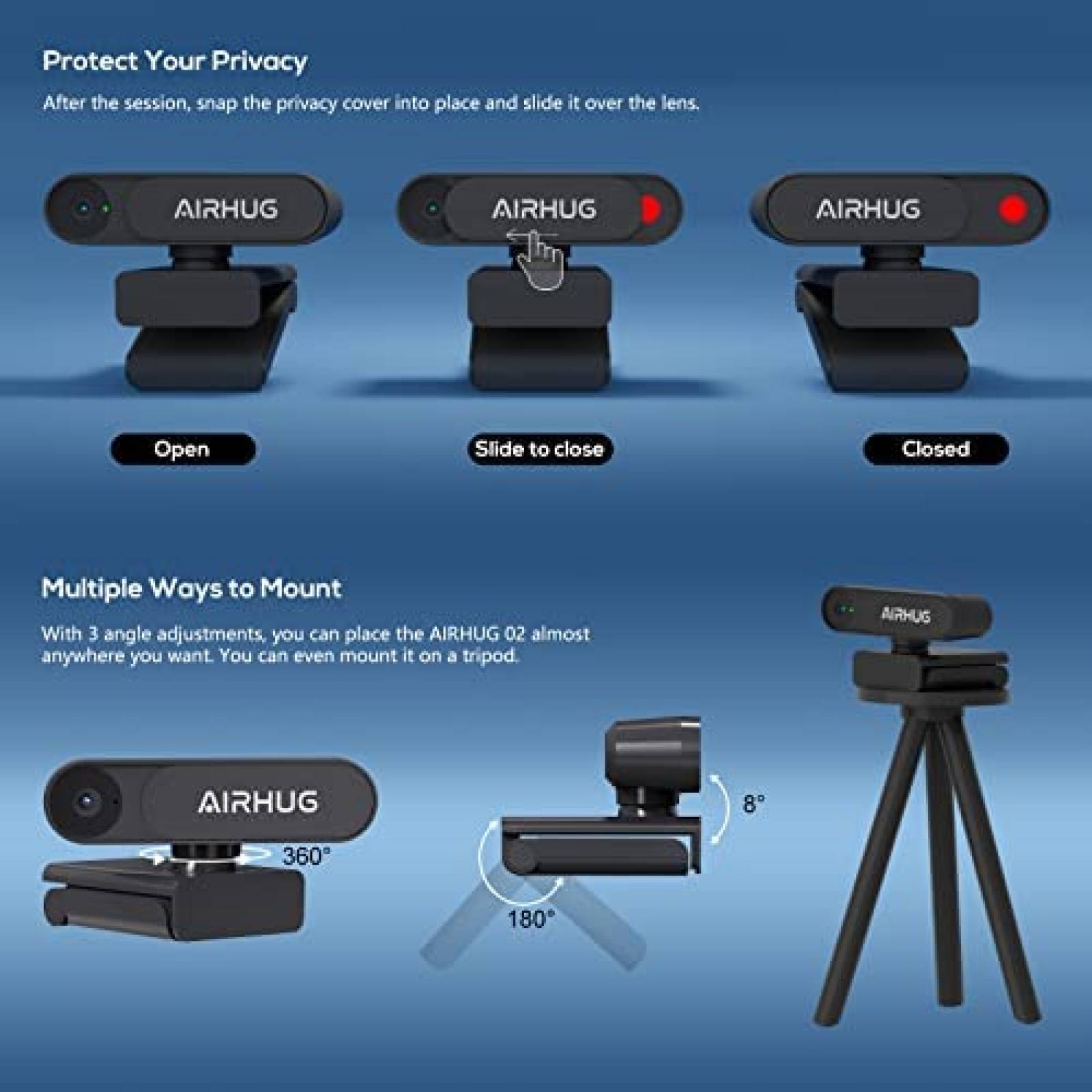 Cámara WEB 2K AIRHUG 1080P Cubierta De Privacidad -Negro