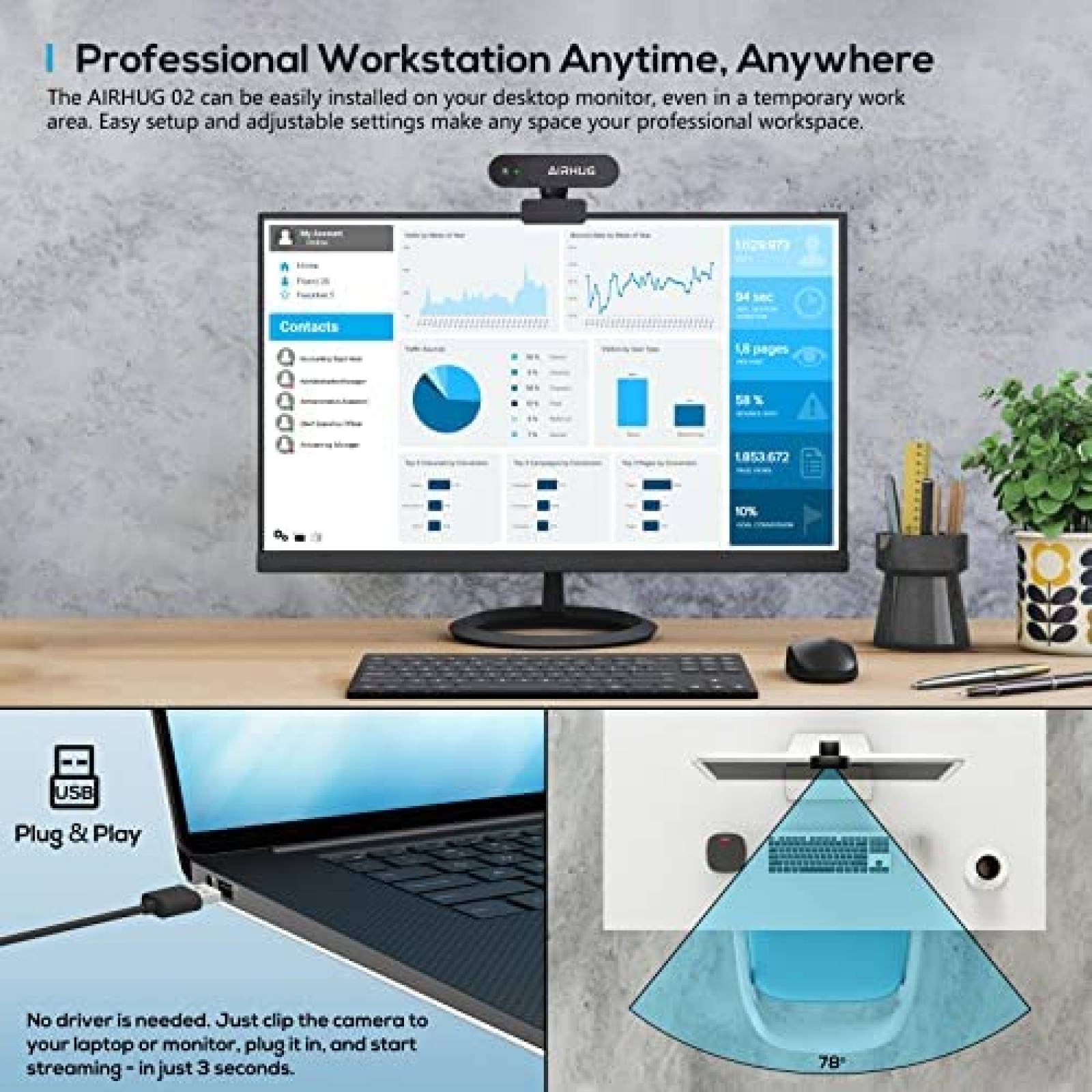 Cámara WEB 2K AIRHUG 1080P Cubierta De Privacidad -Negro