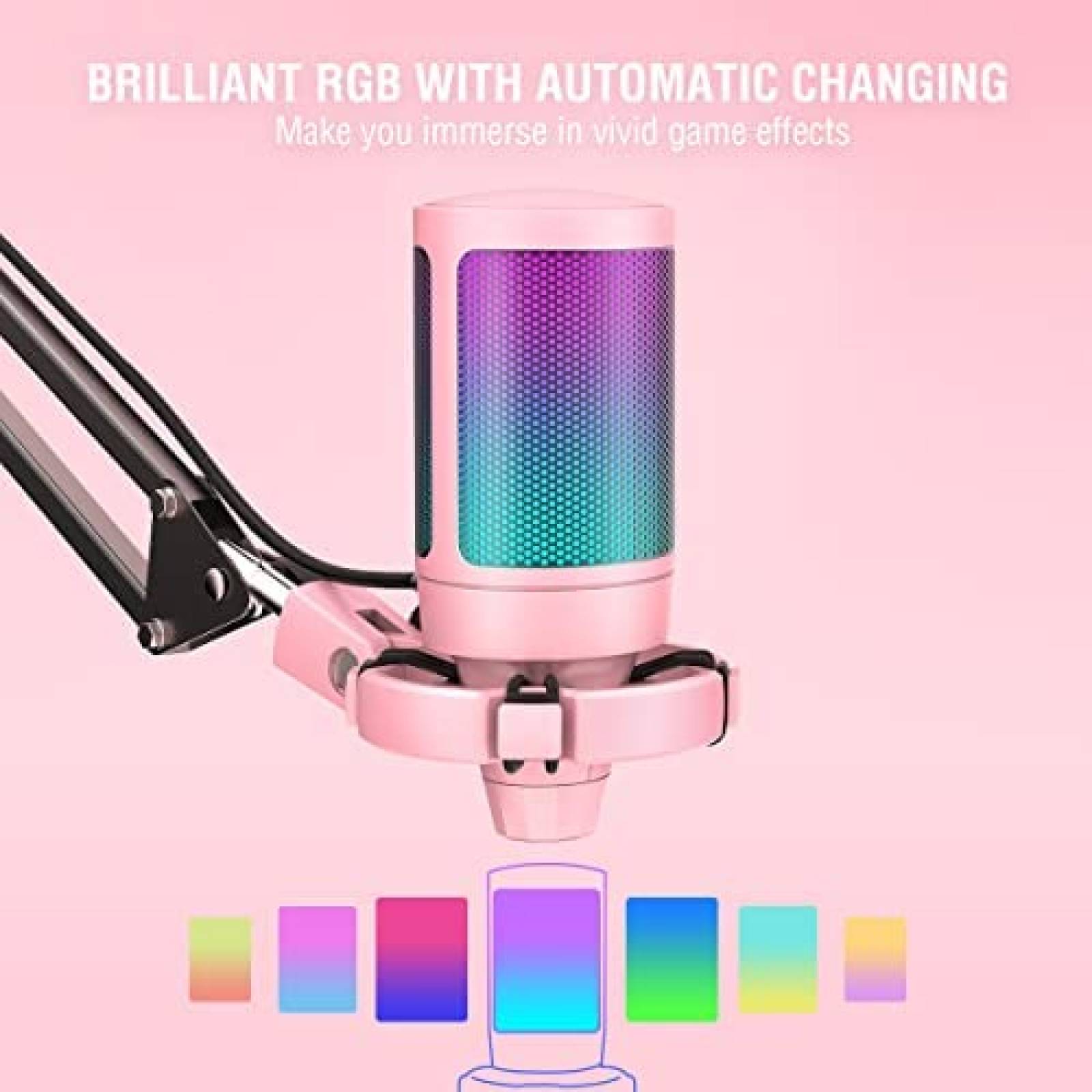 Micrófono USB FIFINE A6T RGB para PS4/PS5/PC -Rosa
