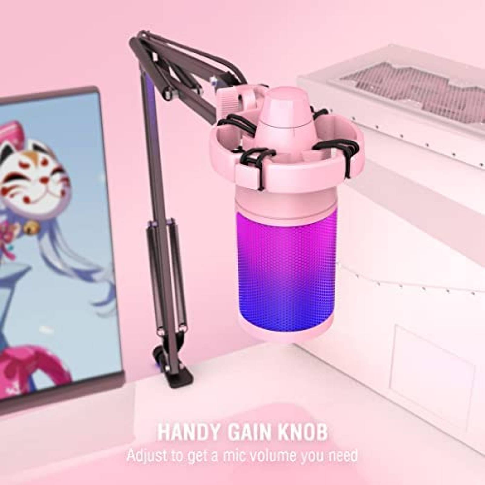 Micrófono USB FIFINE A6T RGB para PS4/PS5/PC -Rosa