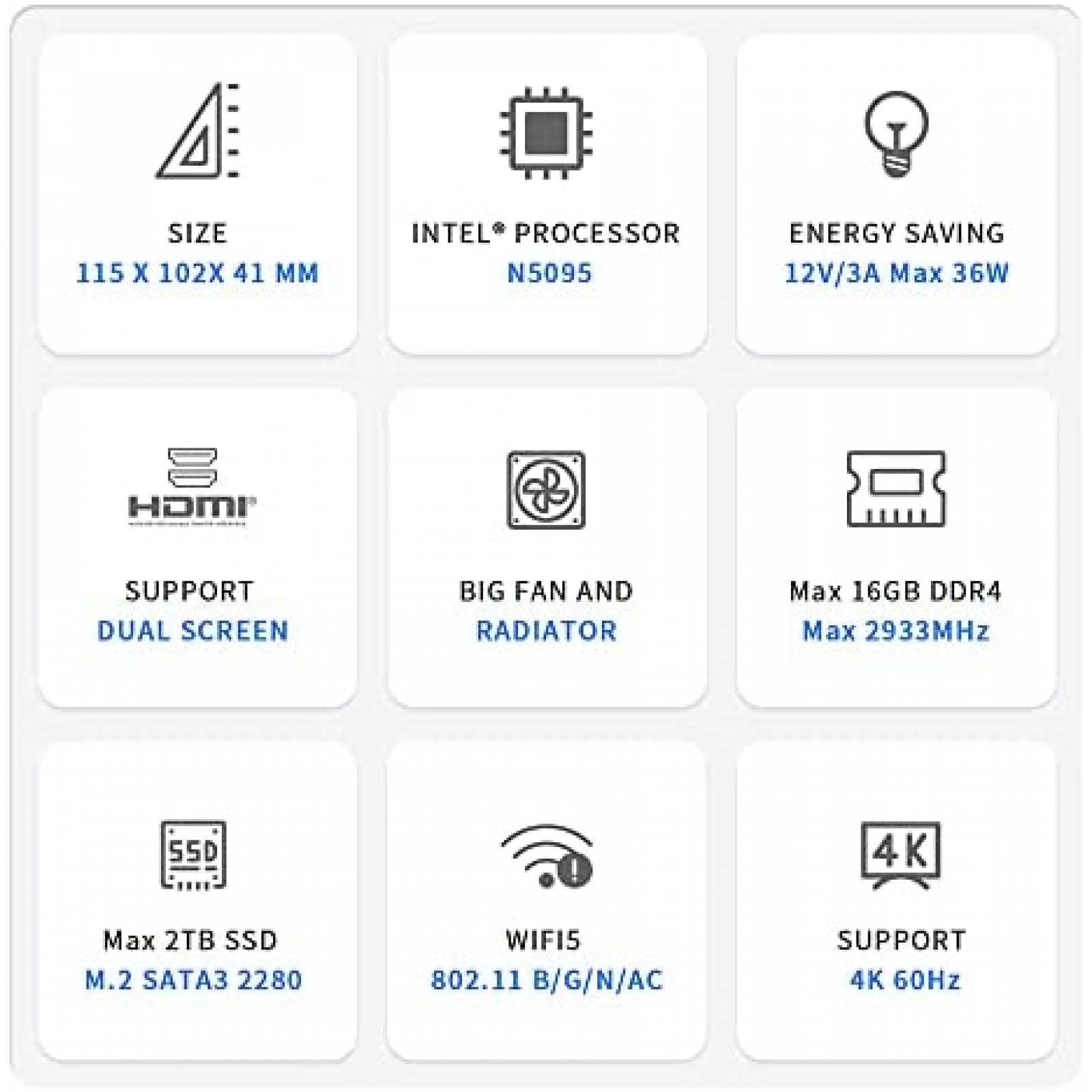 Mini PC Beelink Intel N5095 8GB DDR4 RAM 256GB SSD -Azul