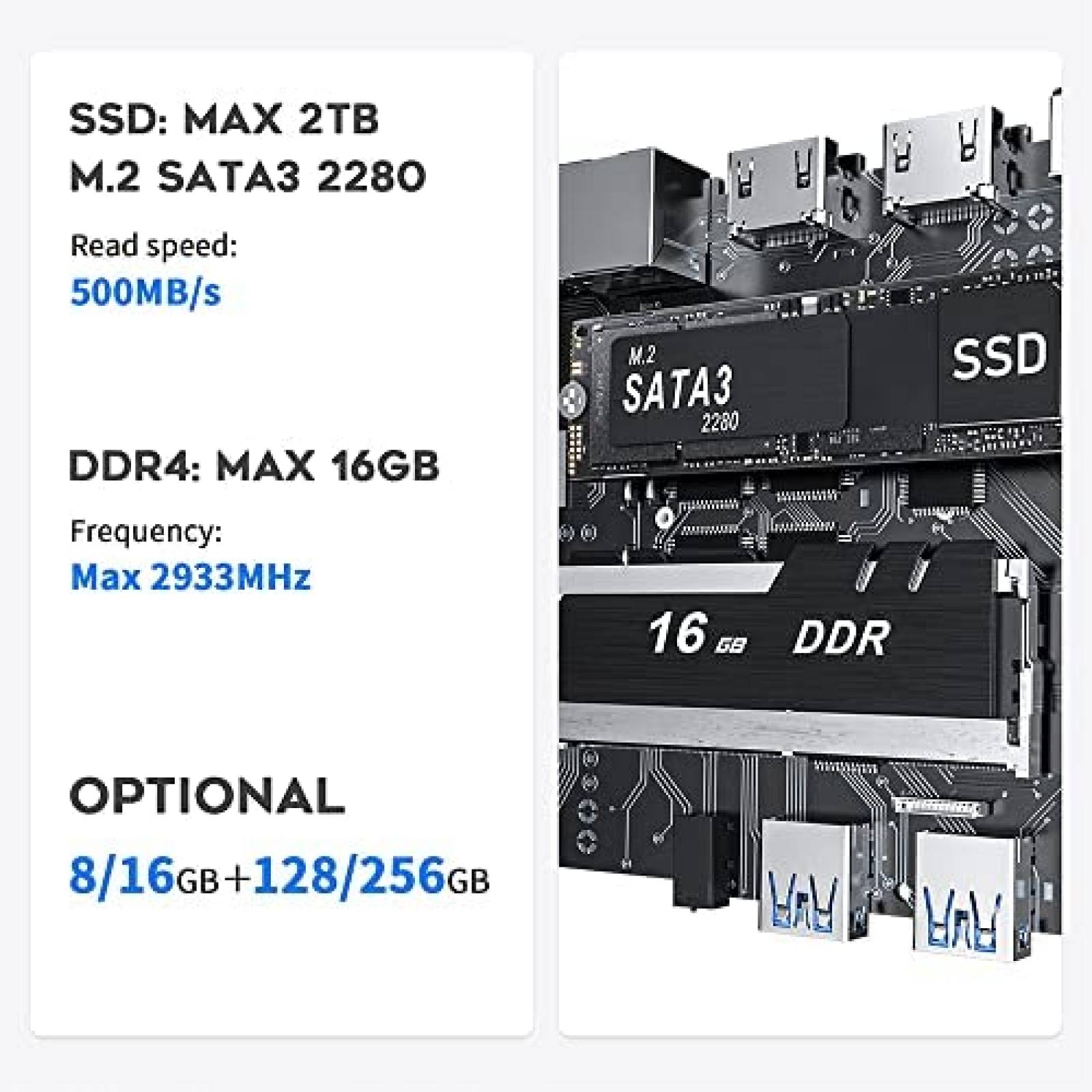 Mini PC Beelink Intel N5095 8GB DDR4 RAM 256GB SSD -Azul