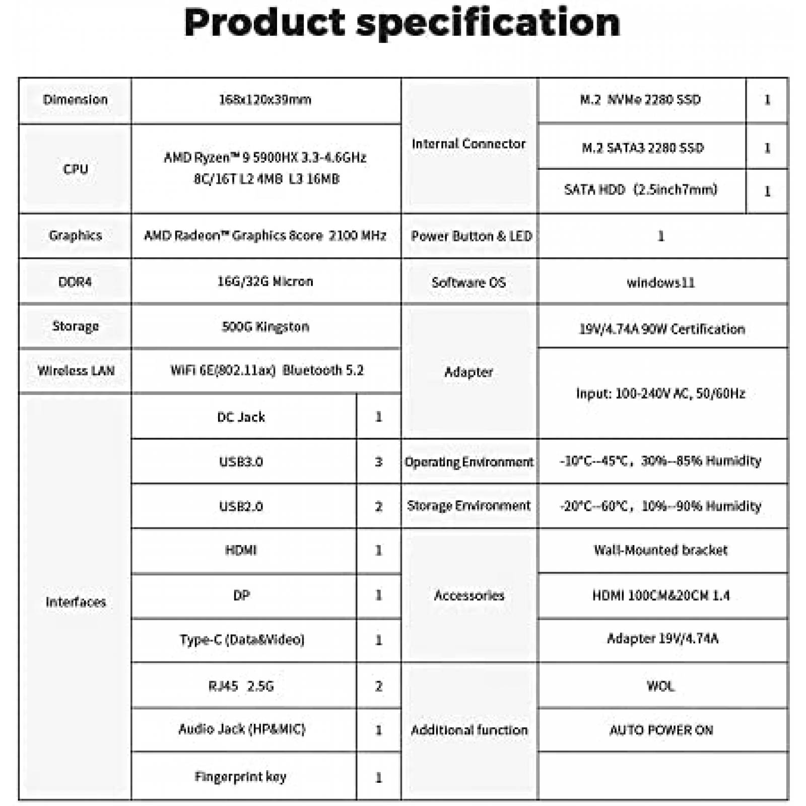 Mini PC Beelink GTR5 Ryzen 9 5900HX 32GB 500GB -Negro