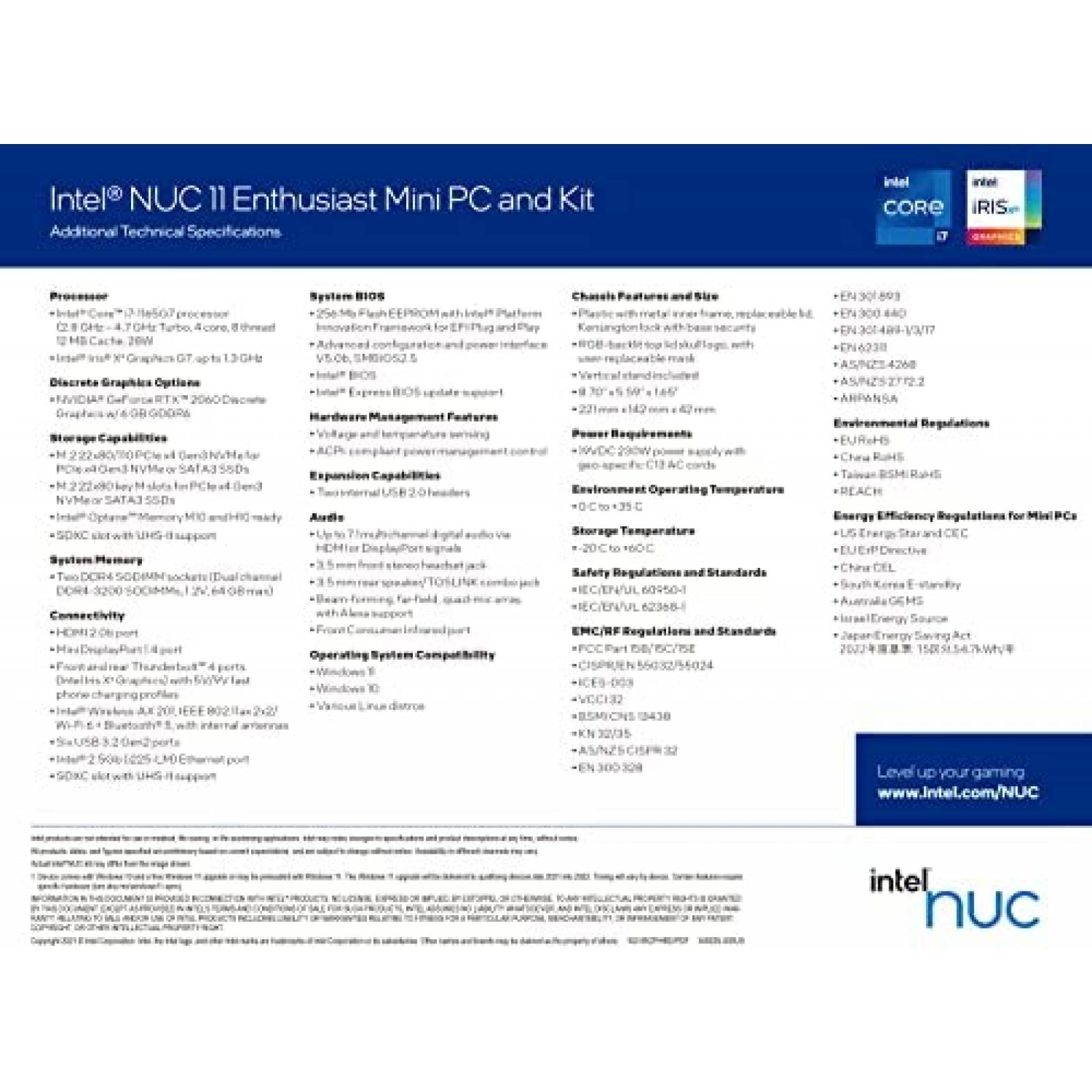 Mini PC Intel NUC 11 i7-1165G7 sin Memorias RTX 2060 -Gris