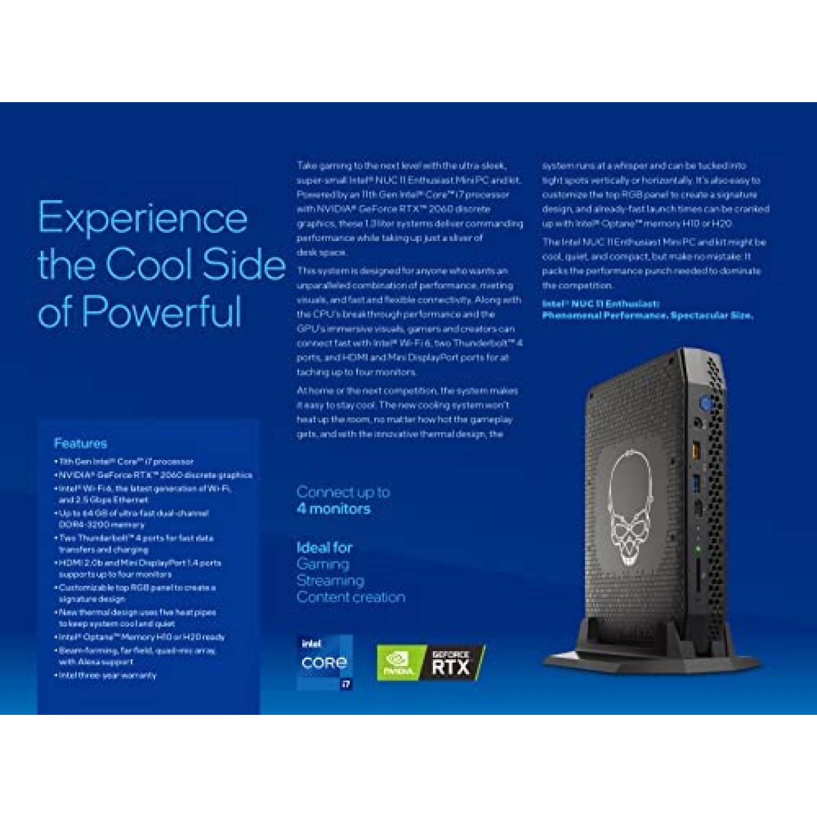 Mini PC Intel NUC 11 i7-1165G7 sin Memorias RTX 2060 -Gris