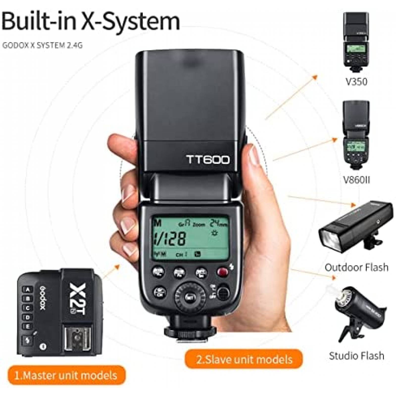 Flash de Fotografia Godox TT600+X2TN con Acesorios -Negro