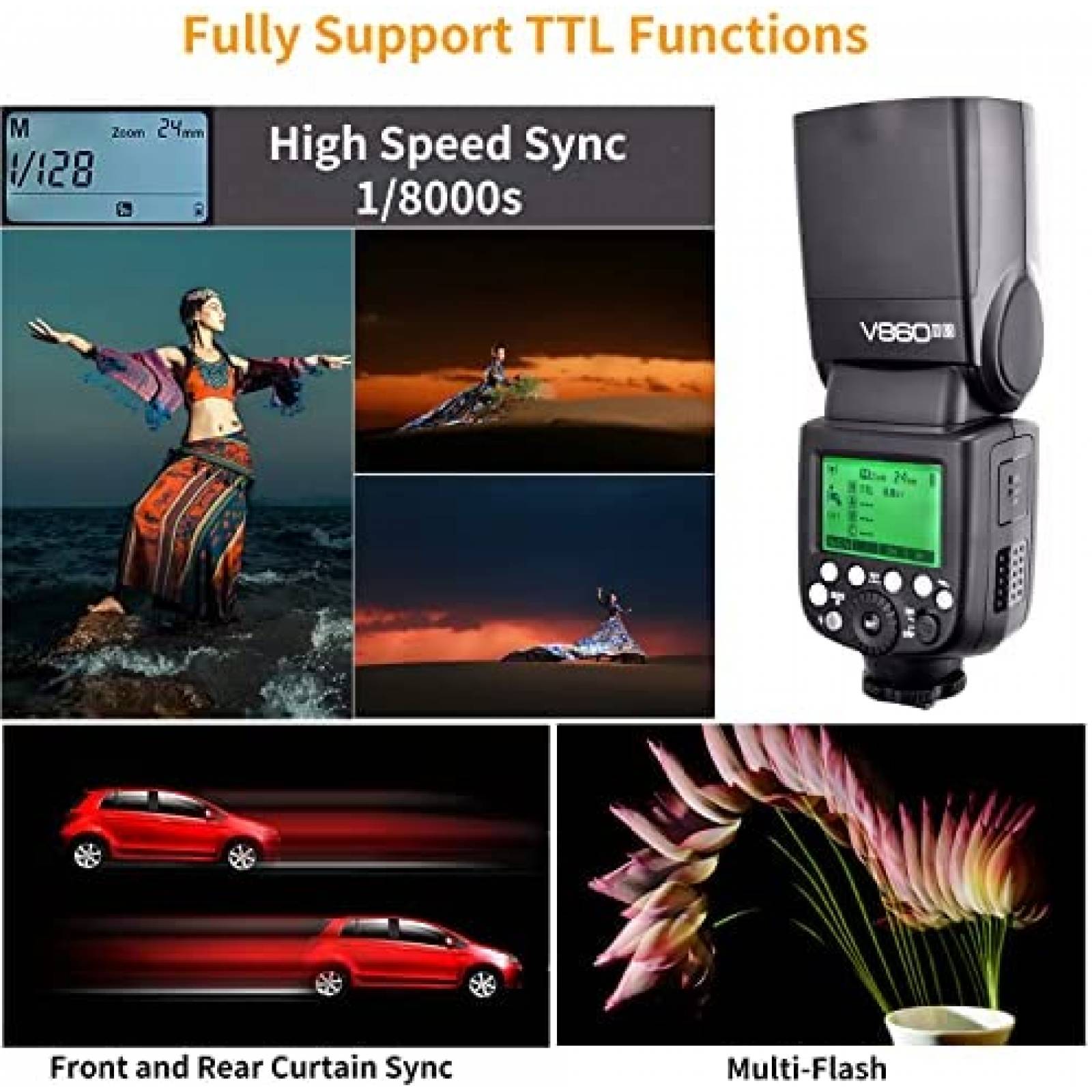 Flash de Camara Godox V860II-S Sincronizacion Alta Velocidad