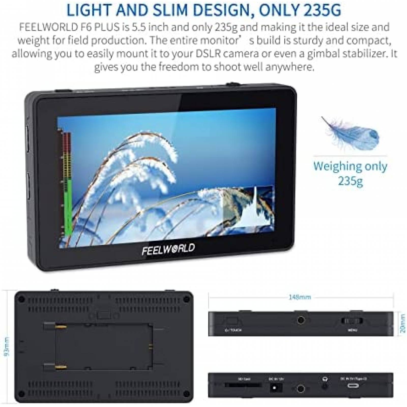 Monitor de Foto FEELWORLD F6 Plus 5.5'' Full HD 080p -Negro