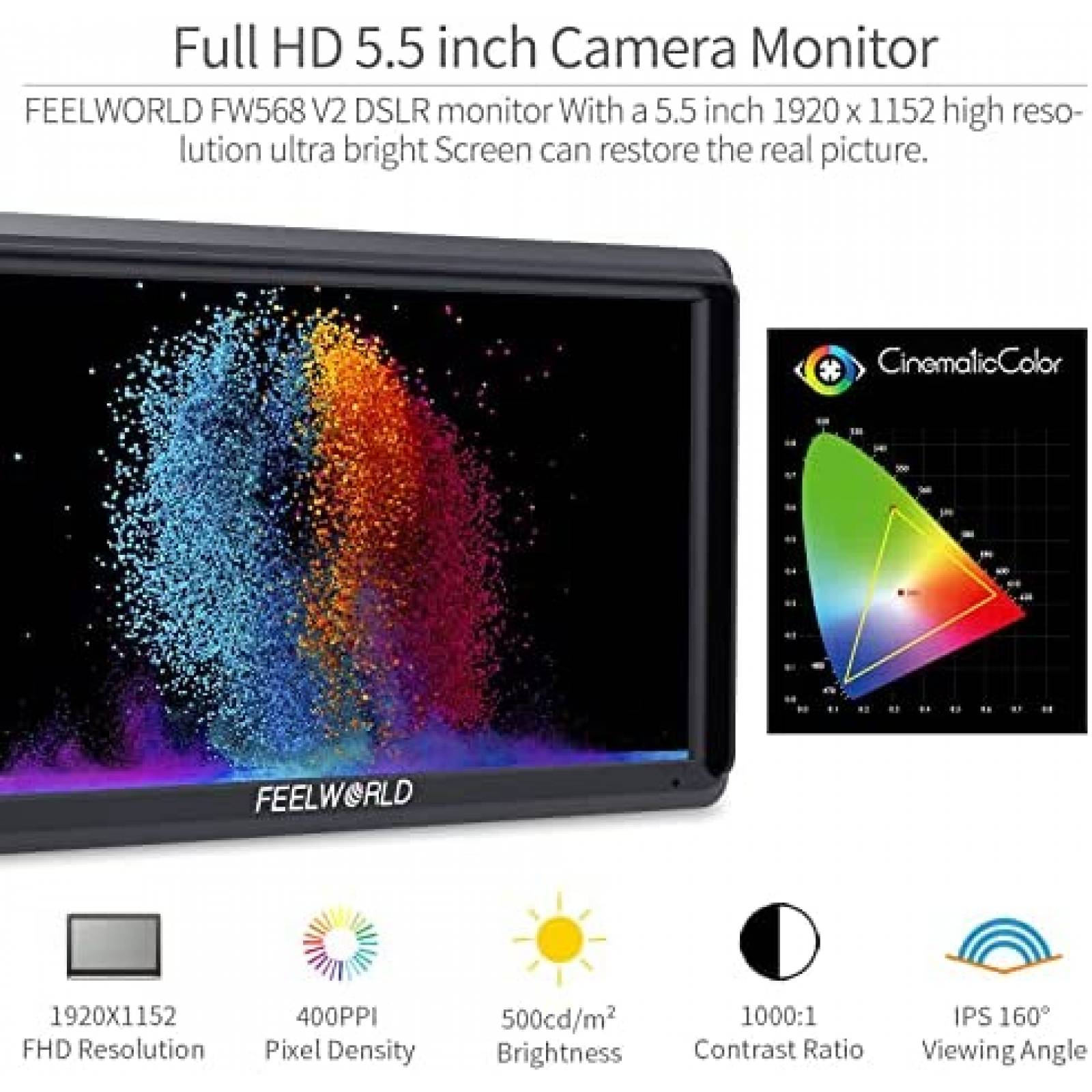 Monitor para Camara FEELWORLD FW568 4k HDMI 5.5'' -Negro