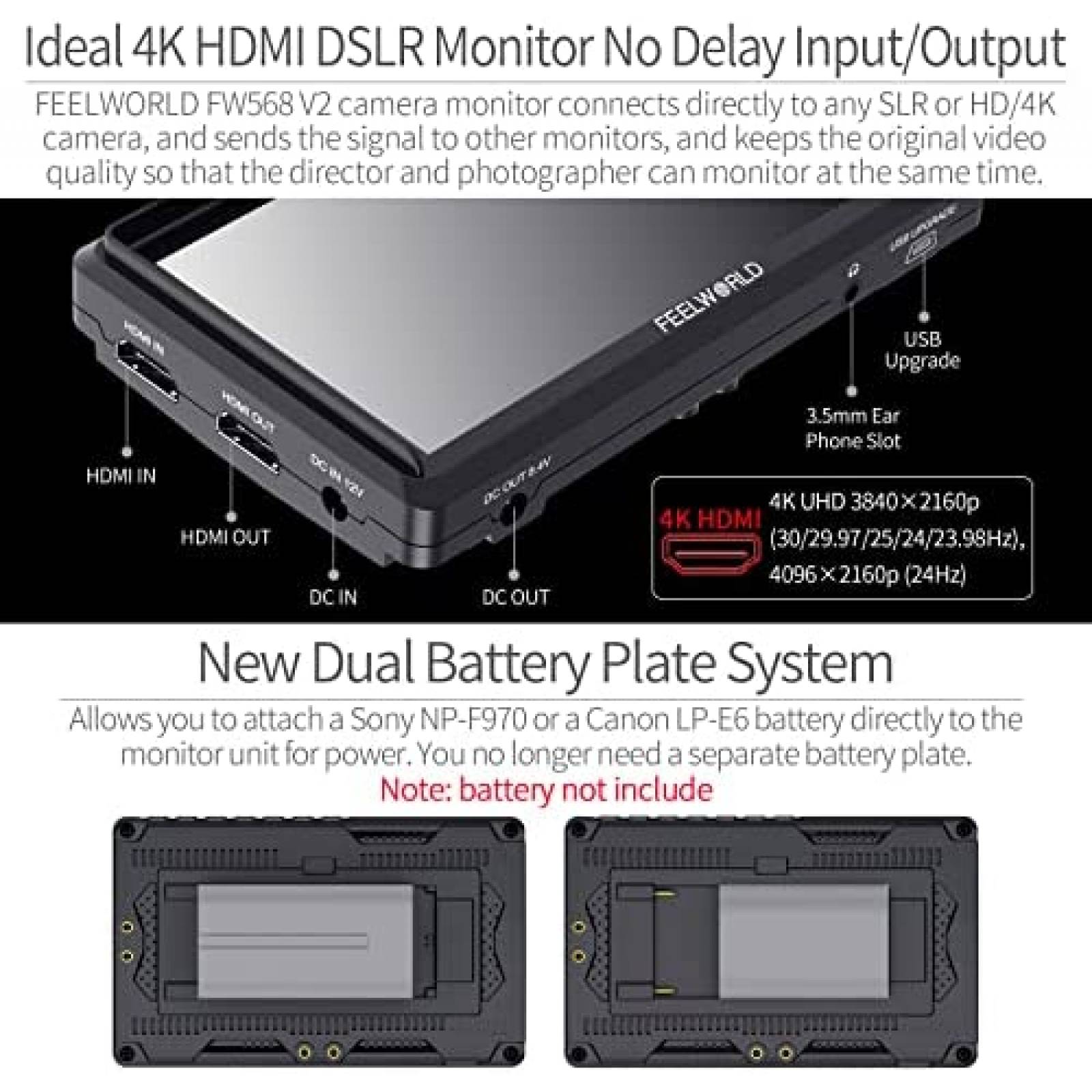 Monitor para Camara FEELWORLD FW568 4k HDMI 5.5'' -Negro