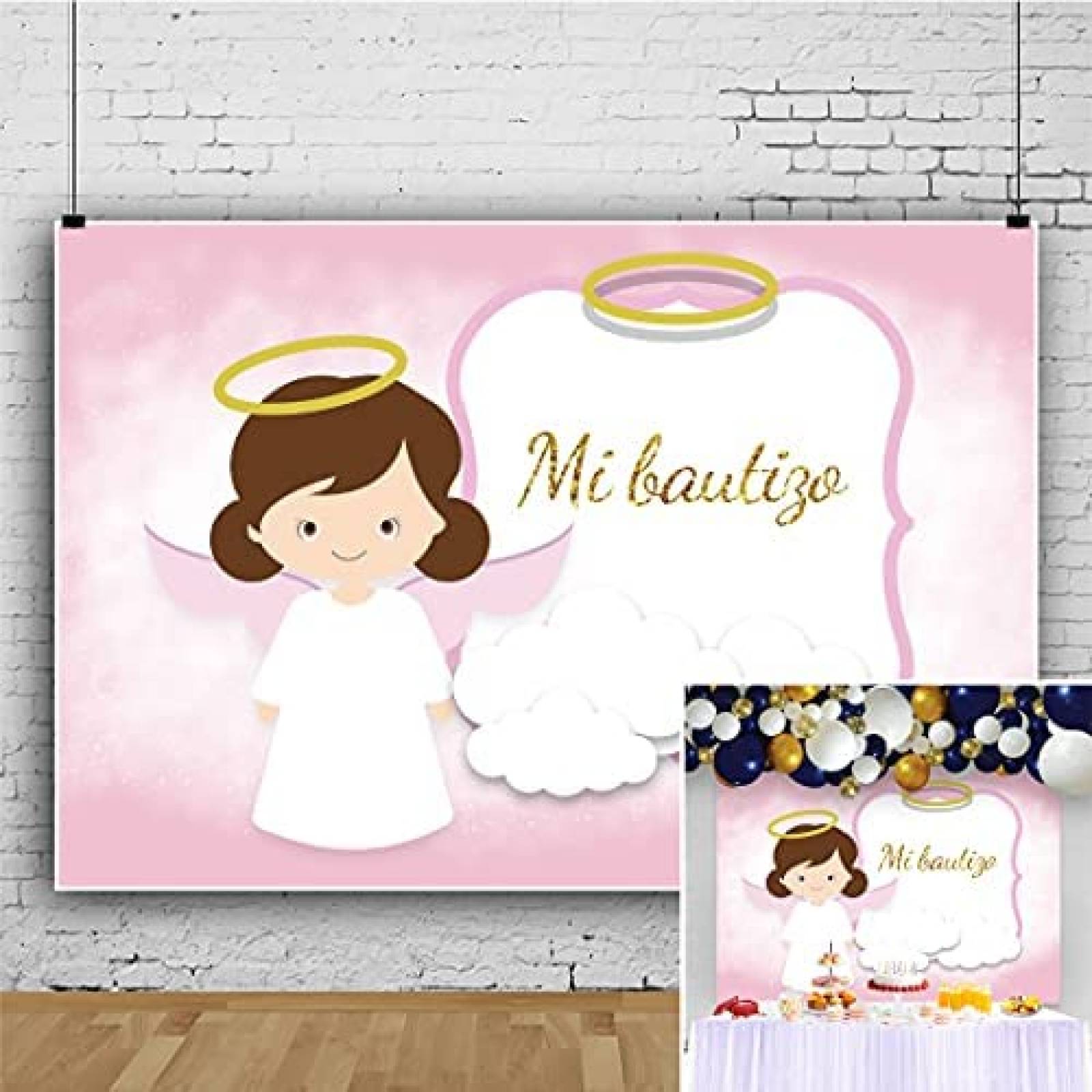 Fondo de fotografía LFEEY para bautismo de 59.7x4.9 ft -Rosa