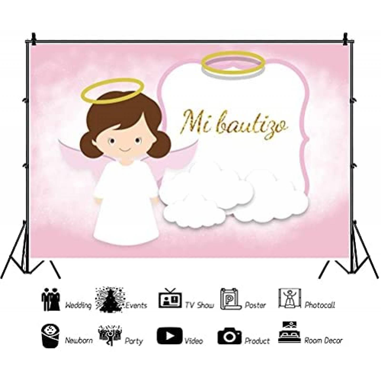 Fondo de fotografía LFEEY para bautismo de 59.7x4.9 ft -Rosa