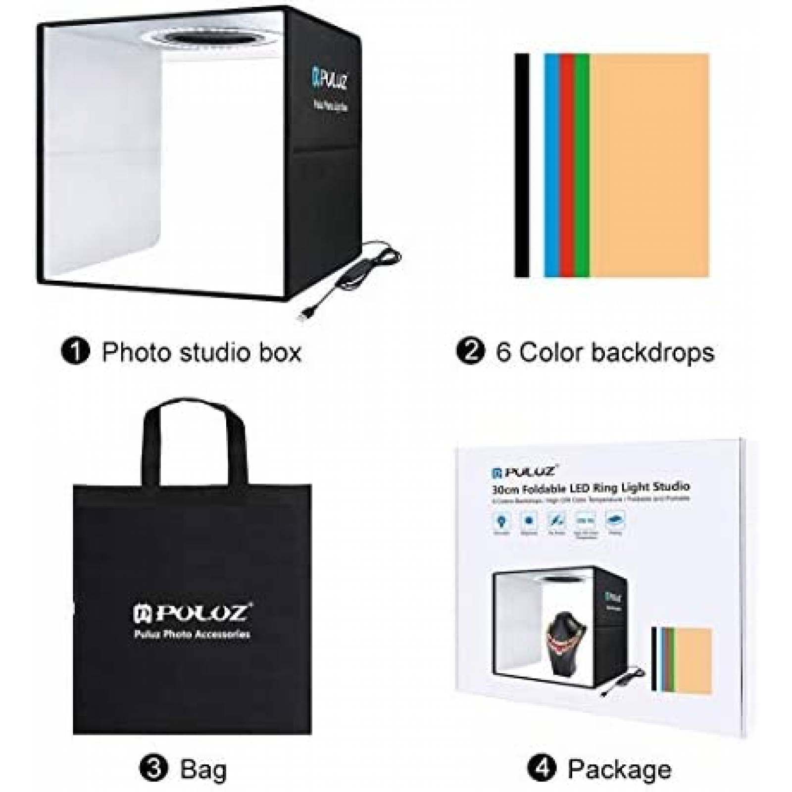 Caja para tomar fotos PULUZ plegable 11.8" -Negro/blanco