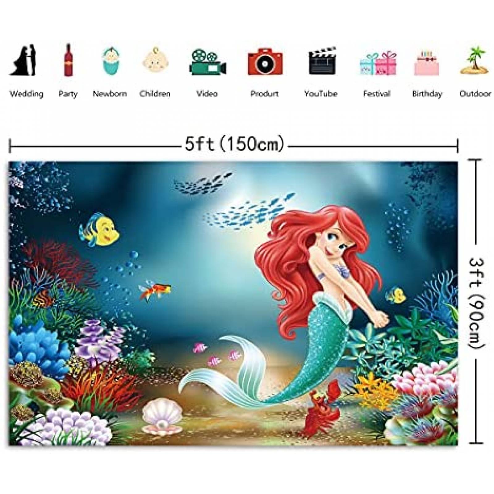 Fondo Fotográfico TXUE La Sirenita Decoración Cumpleaños