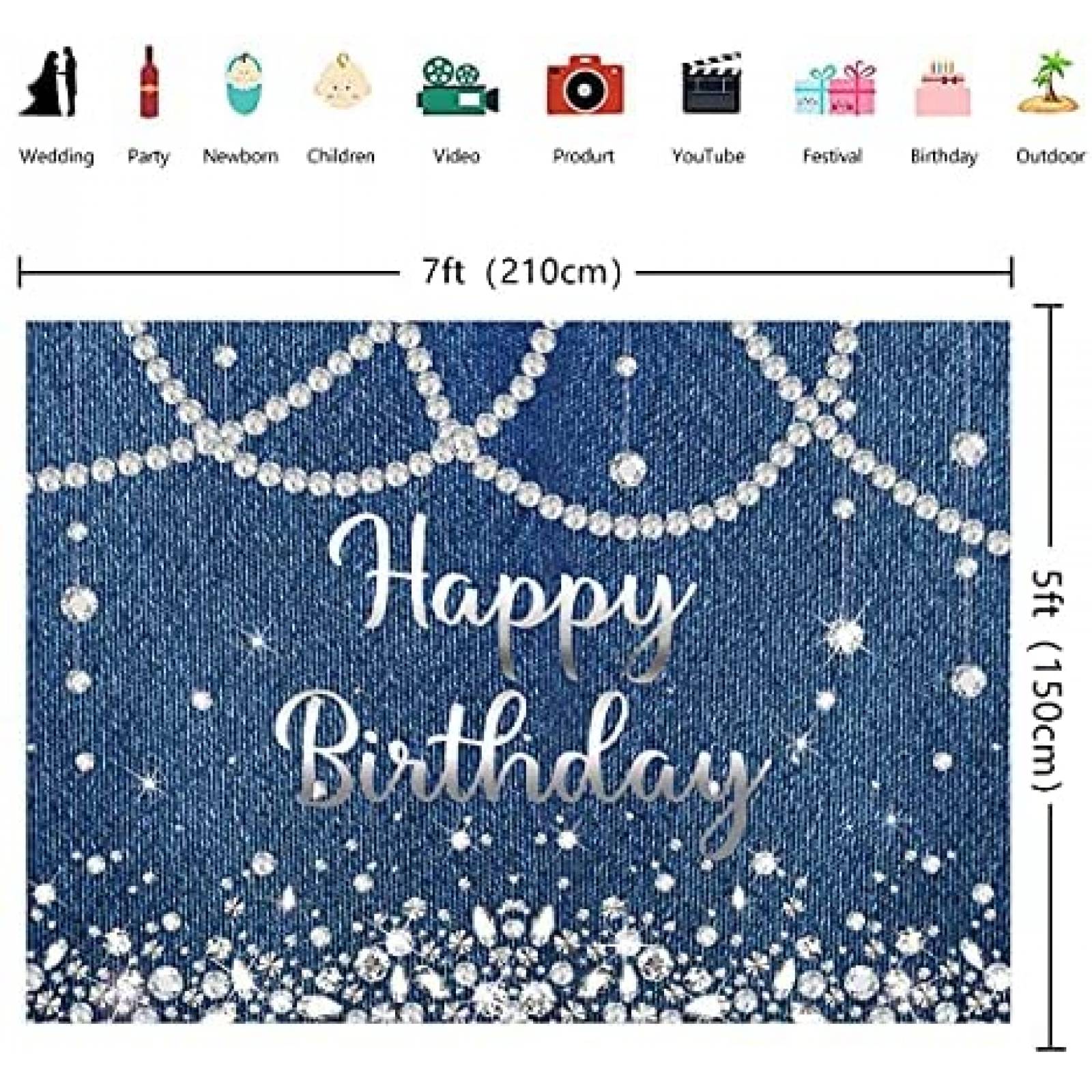 Fondo para fotografía INRUI Happy birthday 7x5ft -Azul