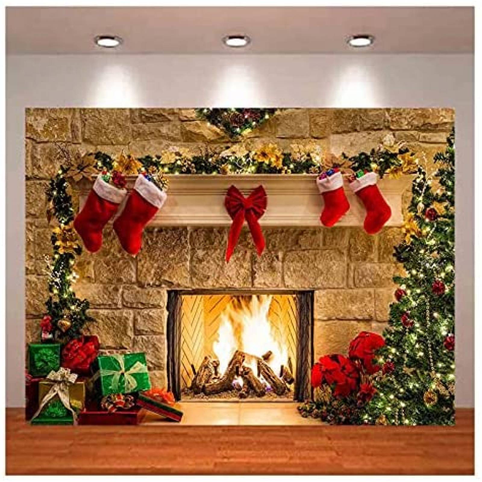 Telón de Fondo XLL Chimenea en Navidad 7x5ft de Vinilo