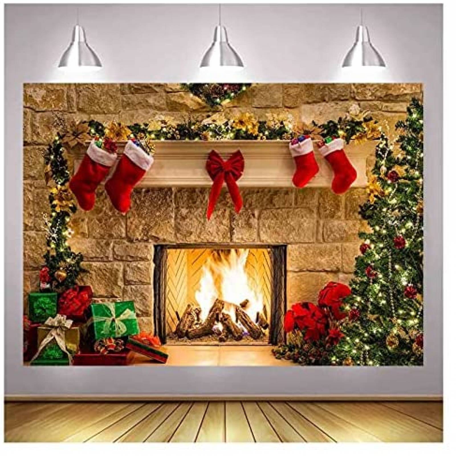 Telón de Fondo XLL Chimenea en Navidad 7x5ft de Vinilo