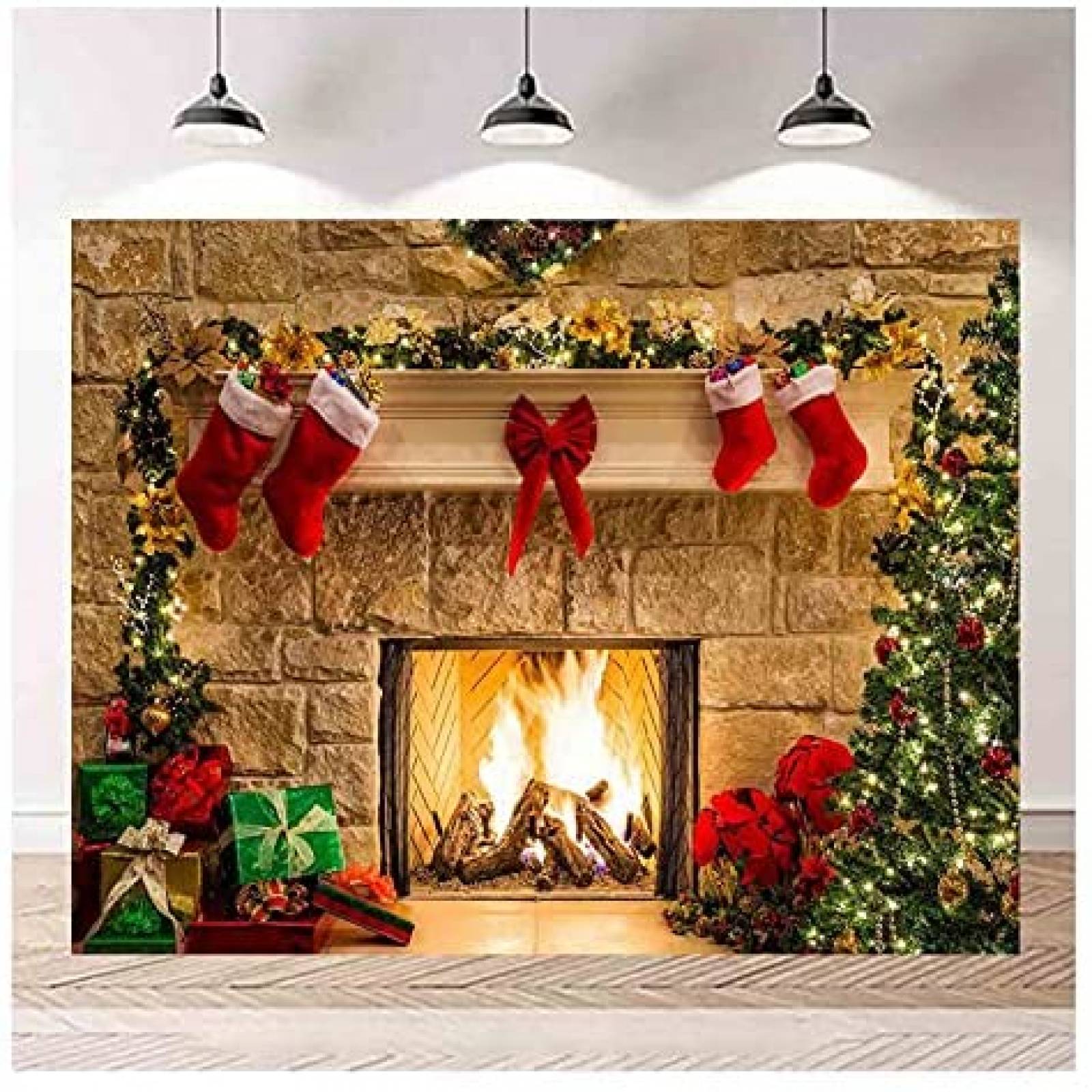 Telón de Fondo XLL Chimenea en Navidad 7x5ft de Vinilo
