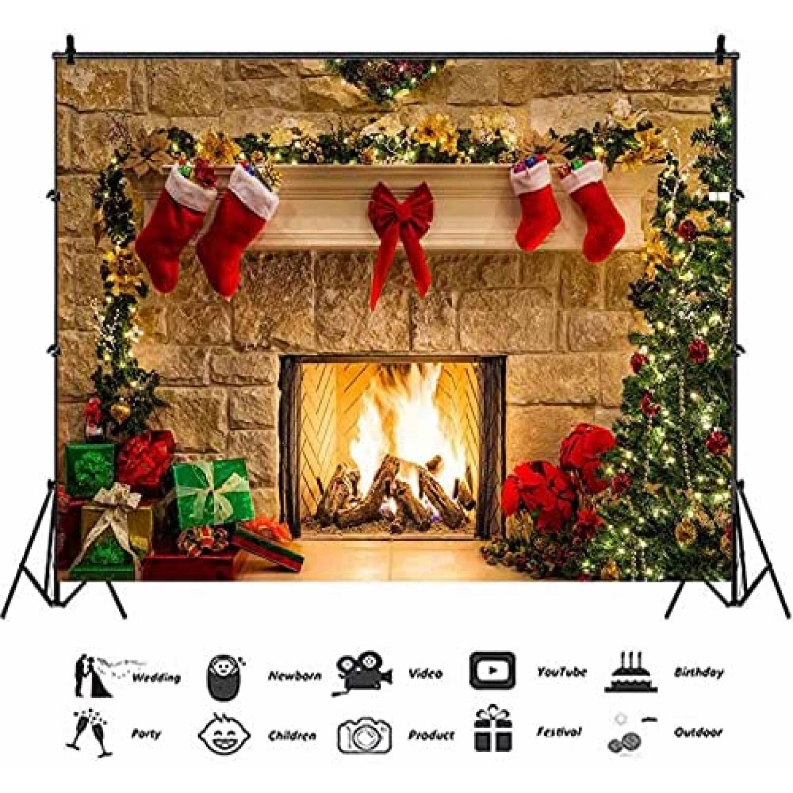 Telón de Fondo XLL Chimenea en Navidad 7x5ft de Vinilo
