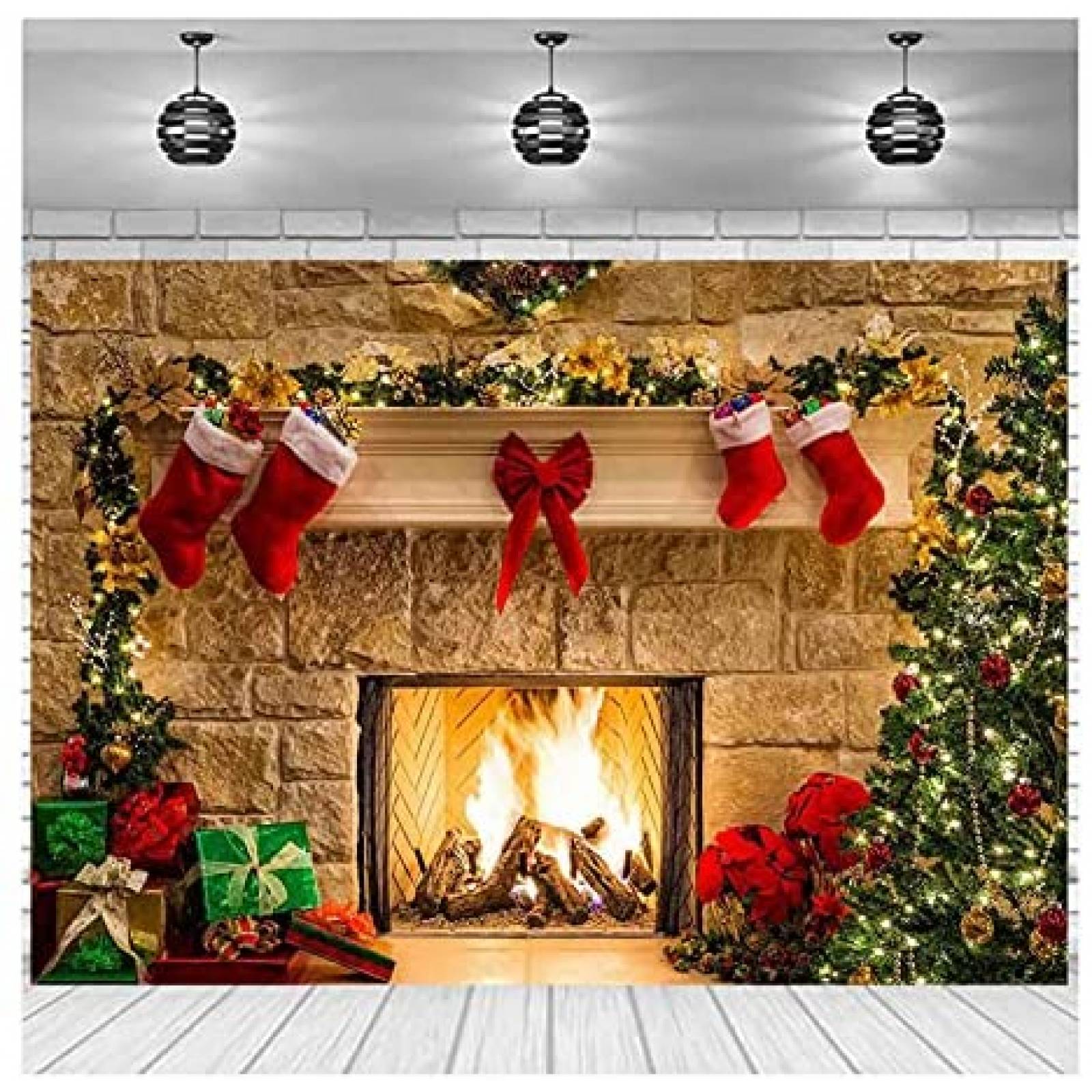 Telón de Fondo XLL Chimenea en Navidad 7x5ft de Vinilo