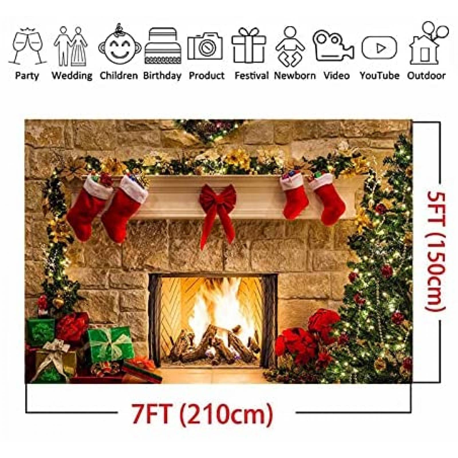 Telón de Fondo XLL Chimenea en Navidad 7x5ft de Vinilo