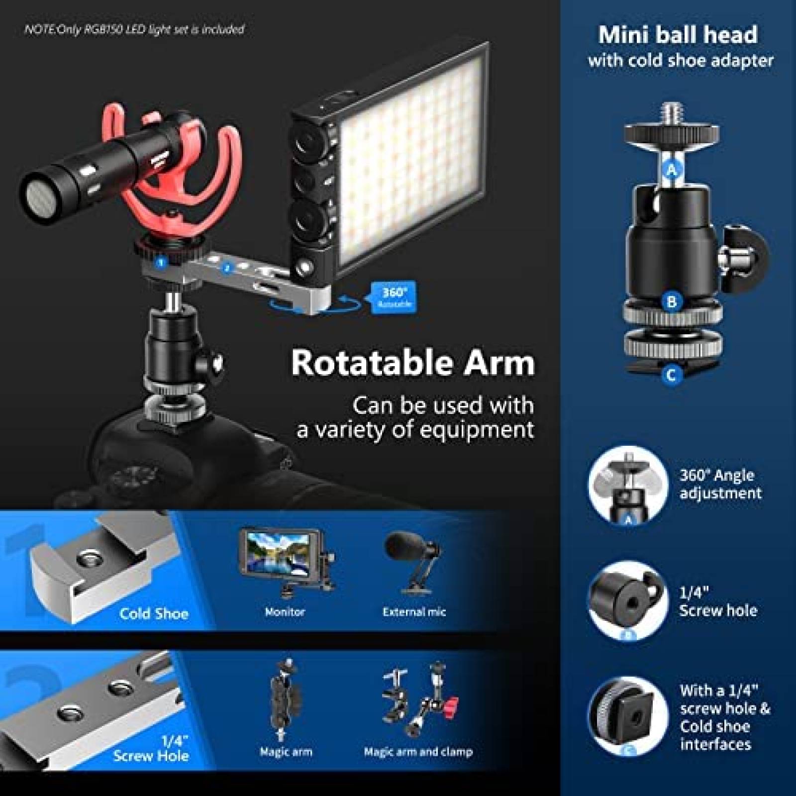 Luz LED RGB150 Neewer Tono Ajustable 12W para Camara y Video