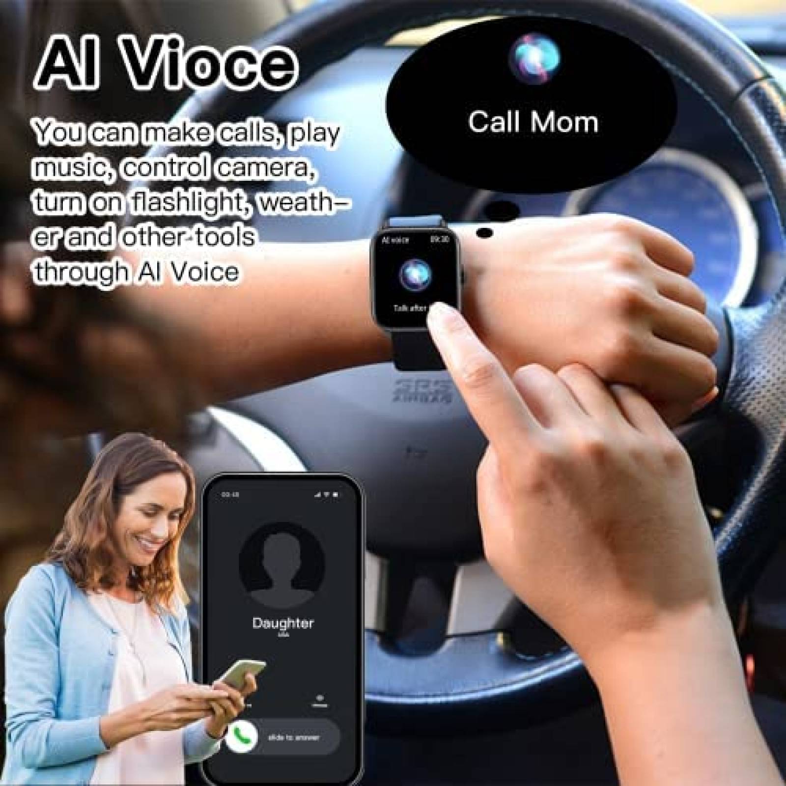 Smartwatch MVEFOIT 1.7'' Full HD con 28 Modos Sport -Negro