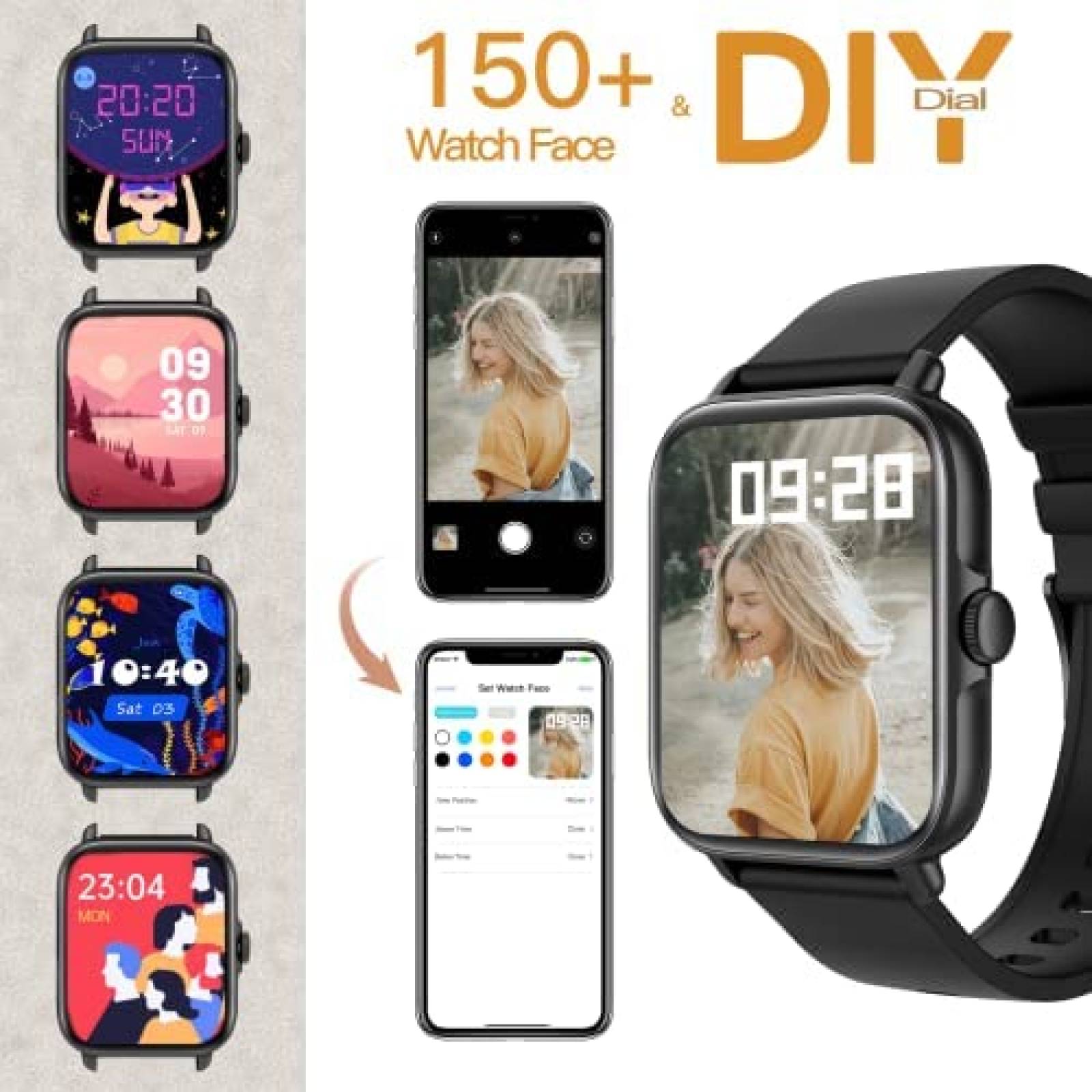 Smartwatch MVEFOIT 1.7'' Full HD con 28 Modos Sport -Negro