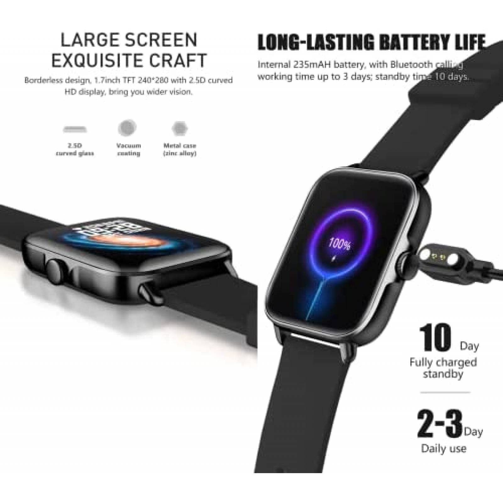 Smartwatch MVEFOIT 1.7'' Full HD con 28 Modos Sport -Negro