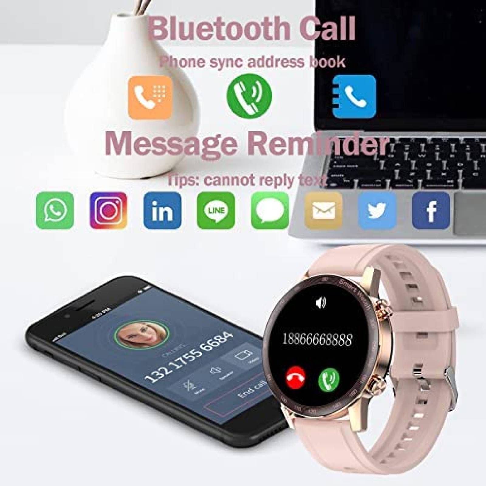 Smart Watch findtime para Mujeres Monitor de Ritmo Cardiaco