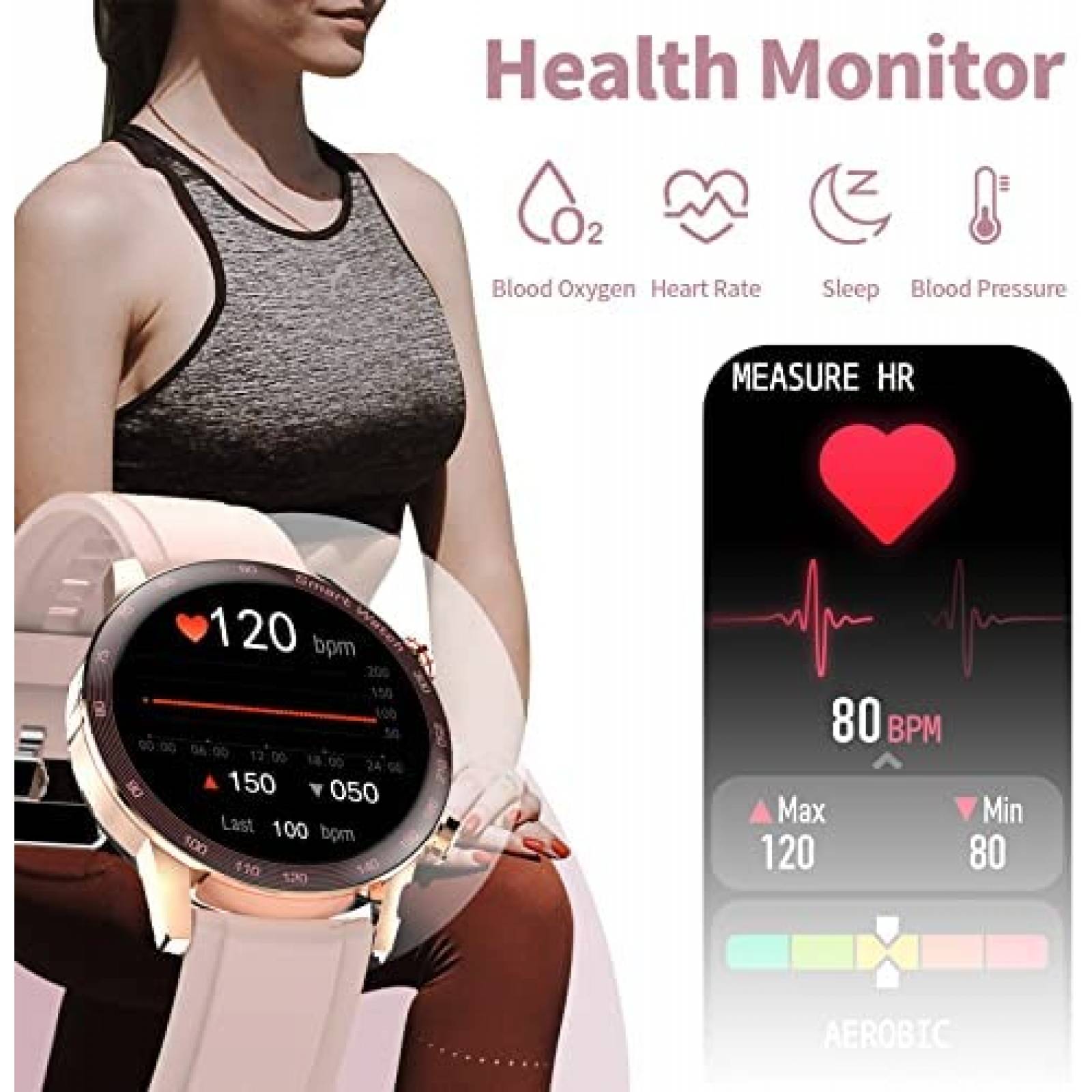 Smart Watch findtime para Mujeres Monitor de Ritmo Cardiaco