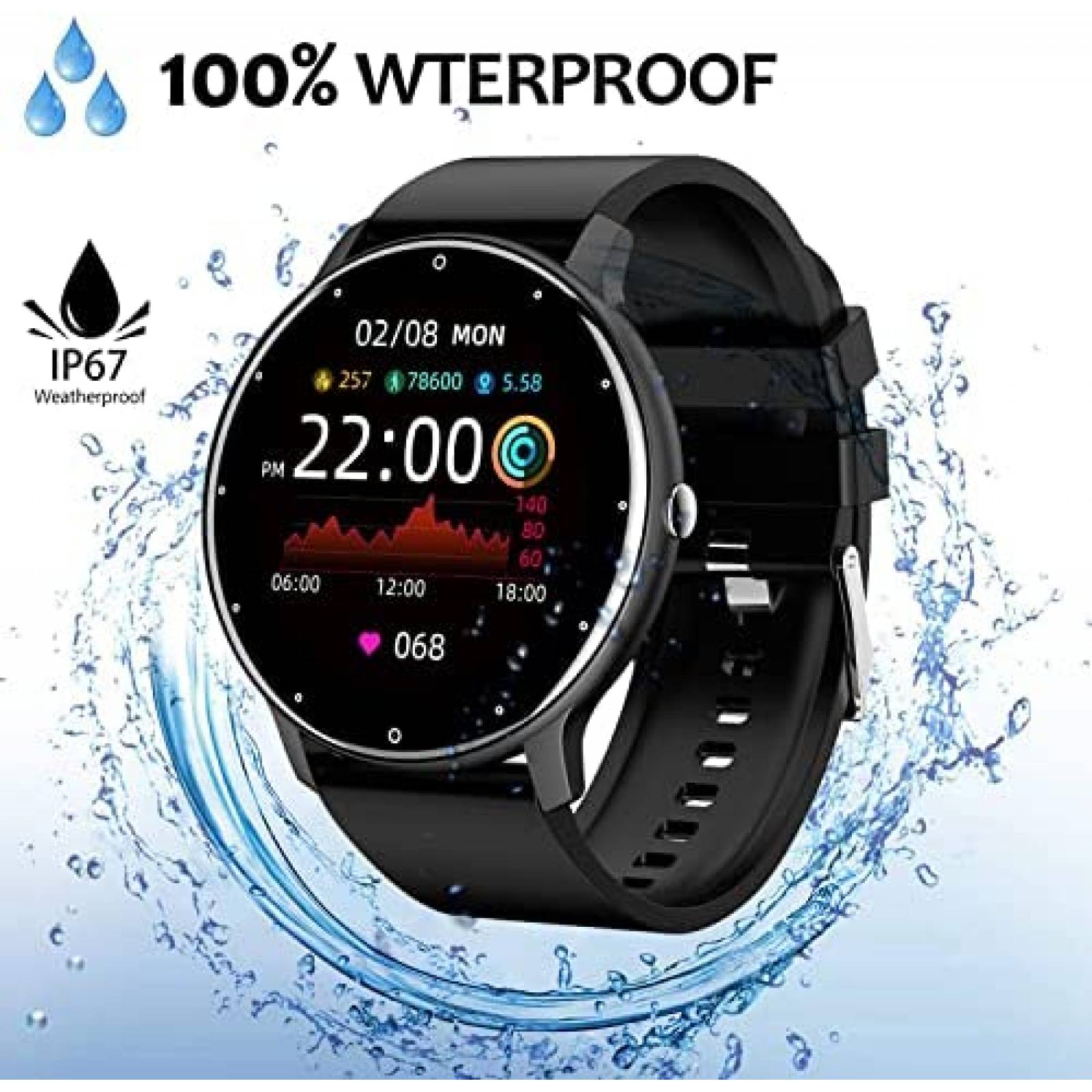 Smartwatch CARYWON 1.28'' IP67 Comp. Android/iOS -Negro