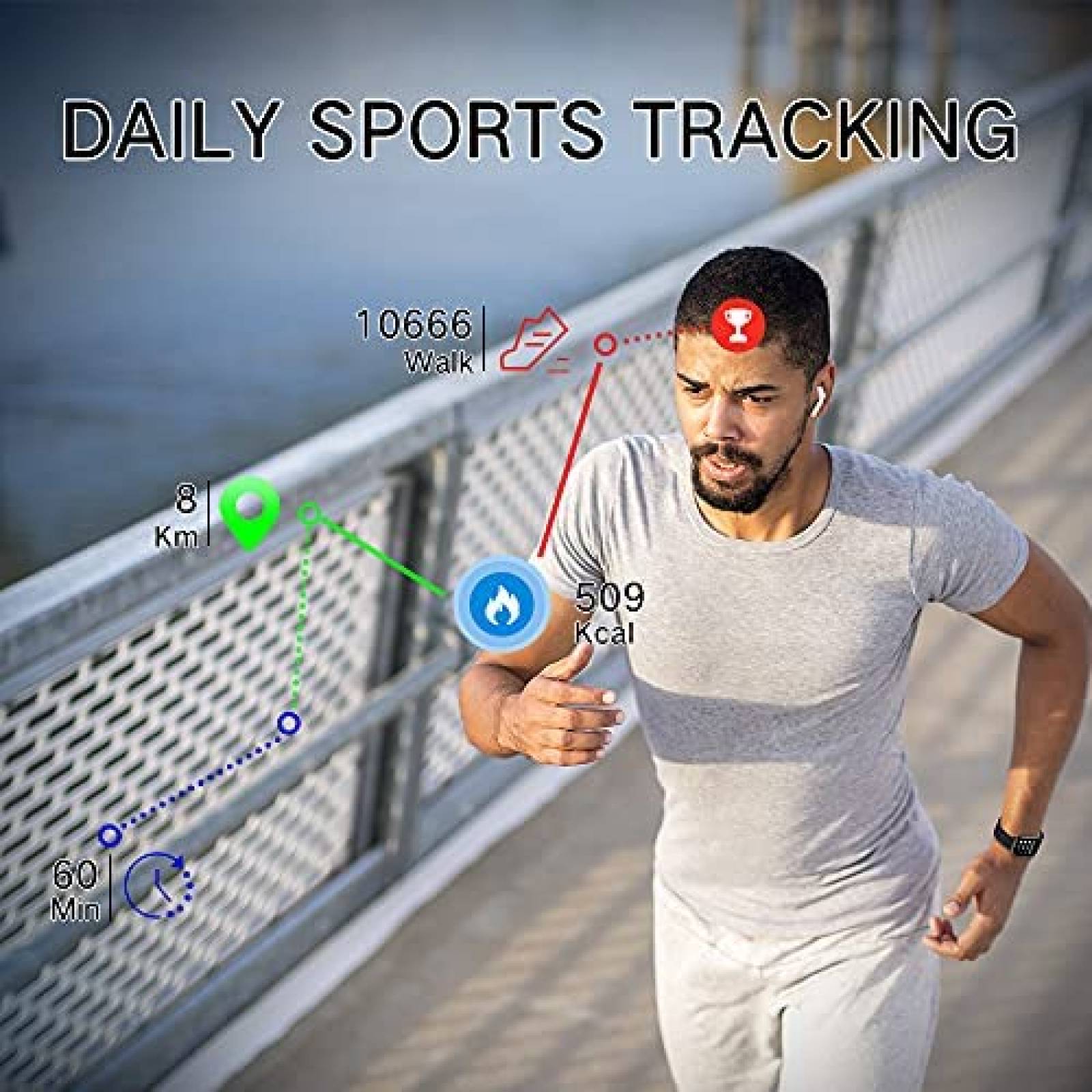 Smartwatch Fitness Donerton de 1.69'' con GPS -Negro