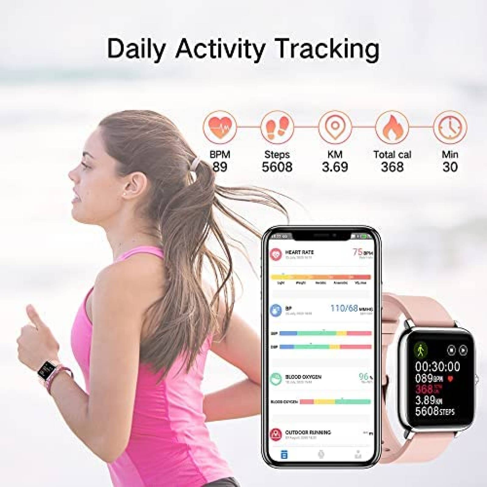 Smartwatch Fitness Donerton de 1.4'' TFT LCD IP67 -Rosa