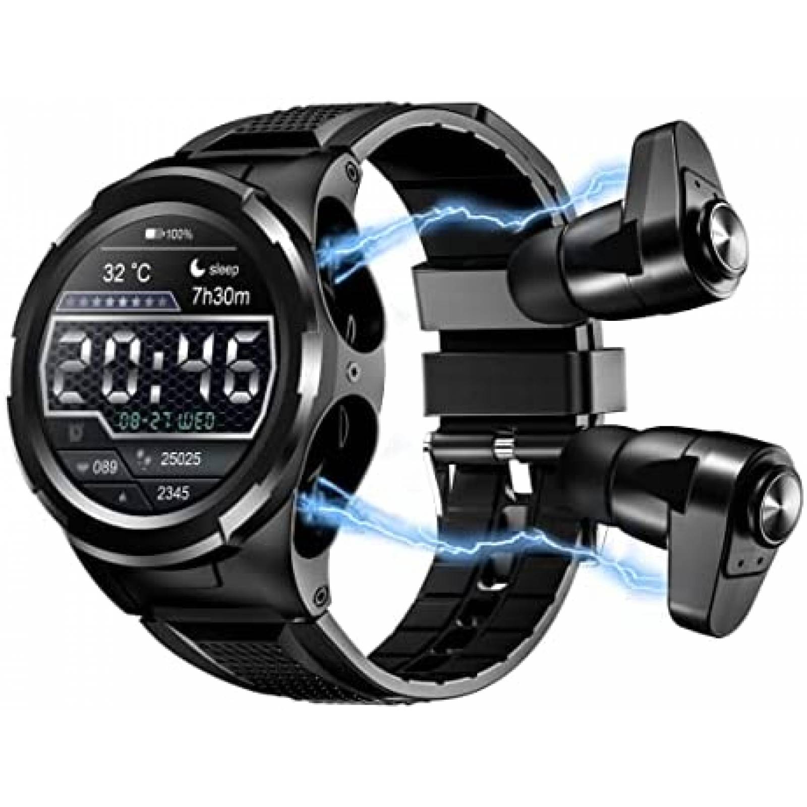 Smartwatch 2 en 1 Sudroid con Auriculares Bluetooth -Negro