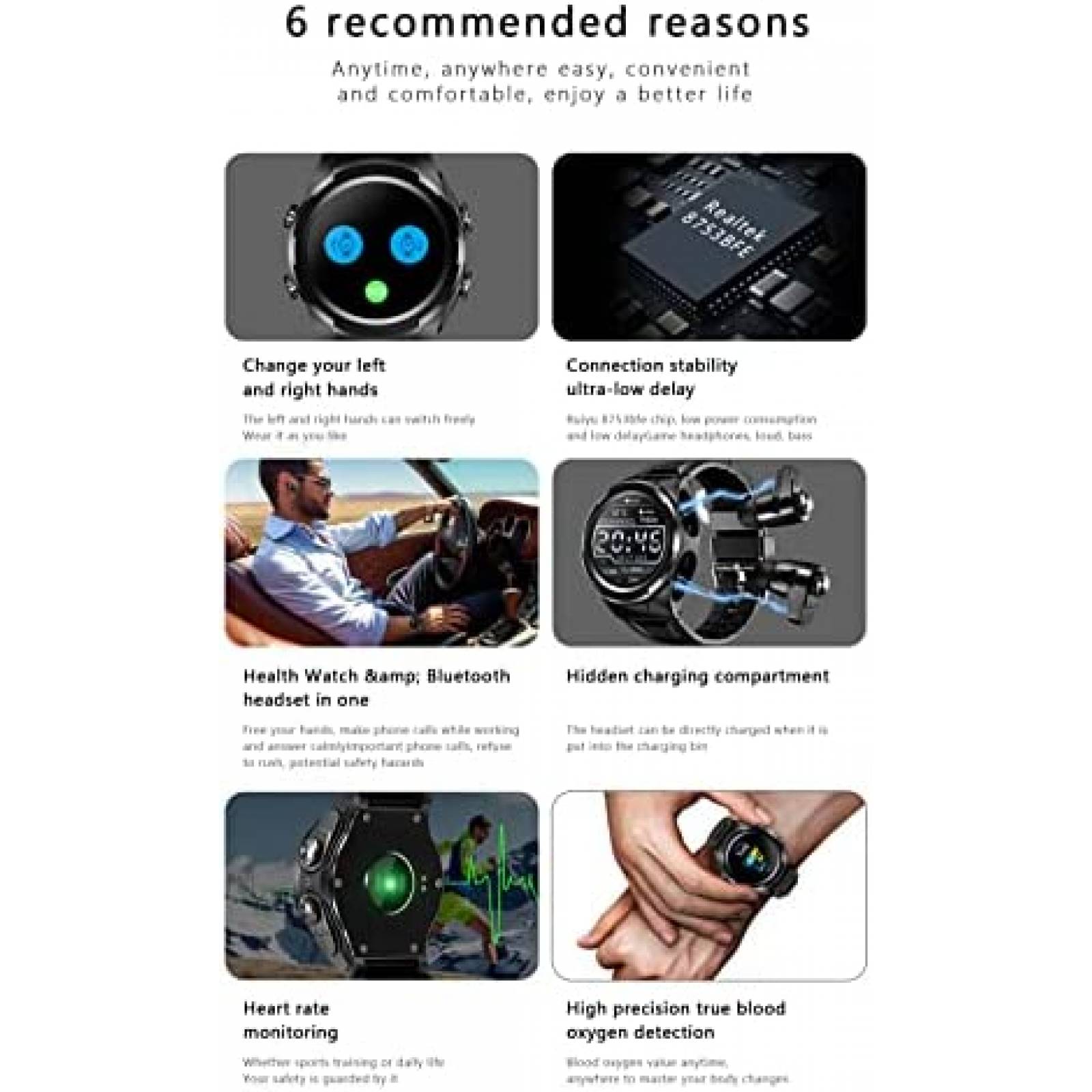 Smartwatch 2 en 1 Sudroid con Auriculares Bluetooth -Negro