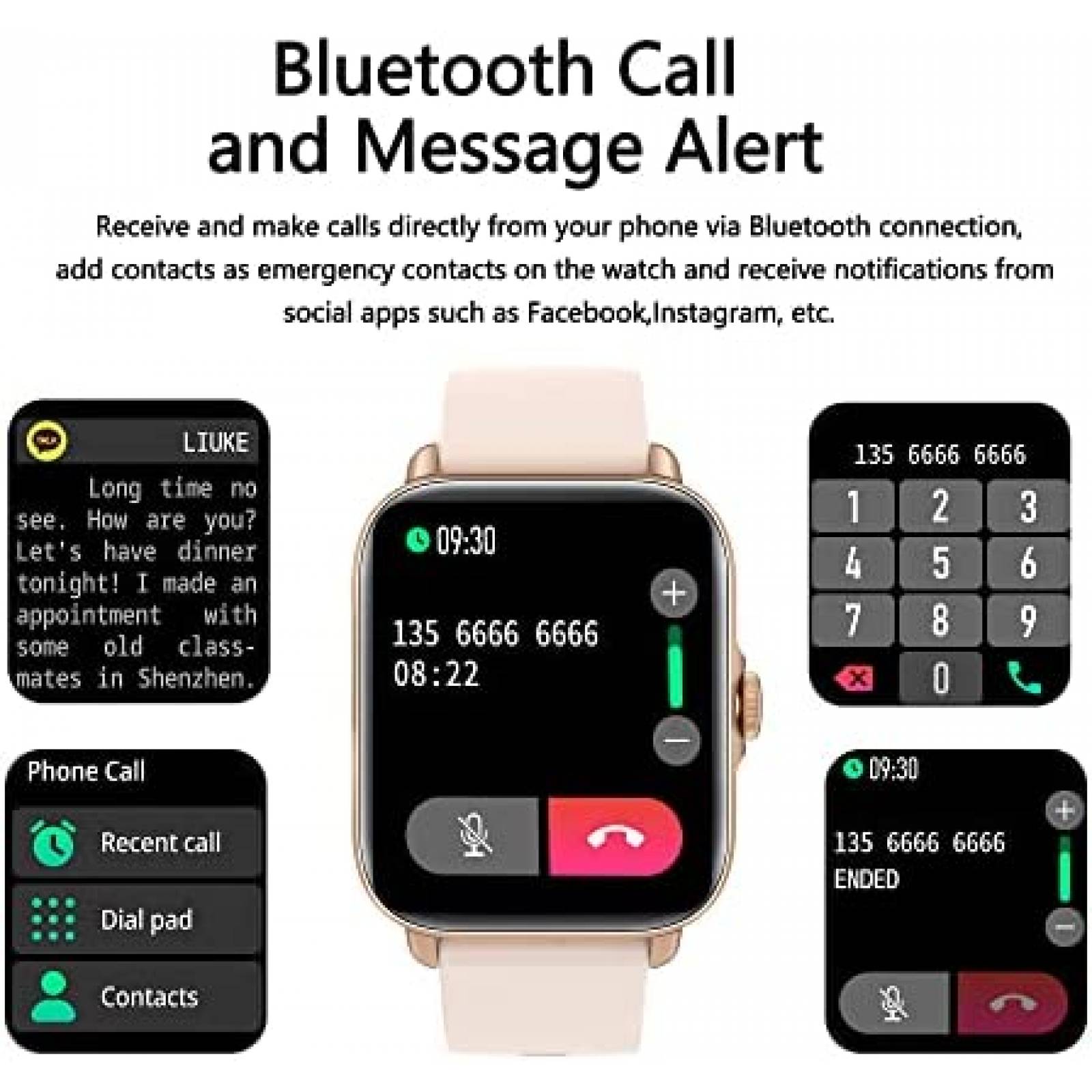 Smartwatch Fitness WZWNEER de 1.7'' Comp. IOS/Android -Rosa