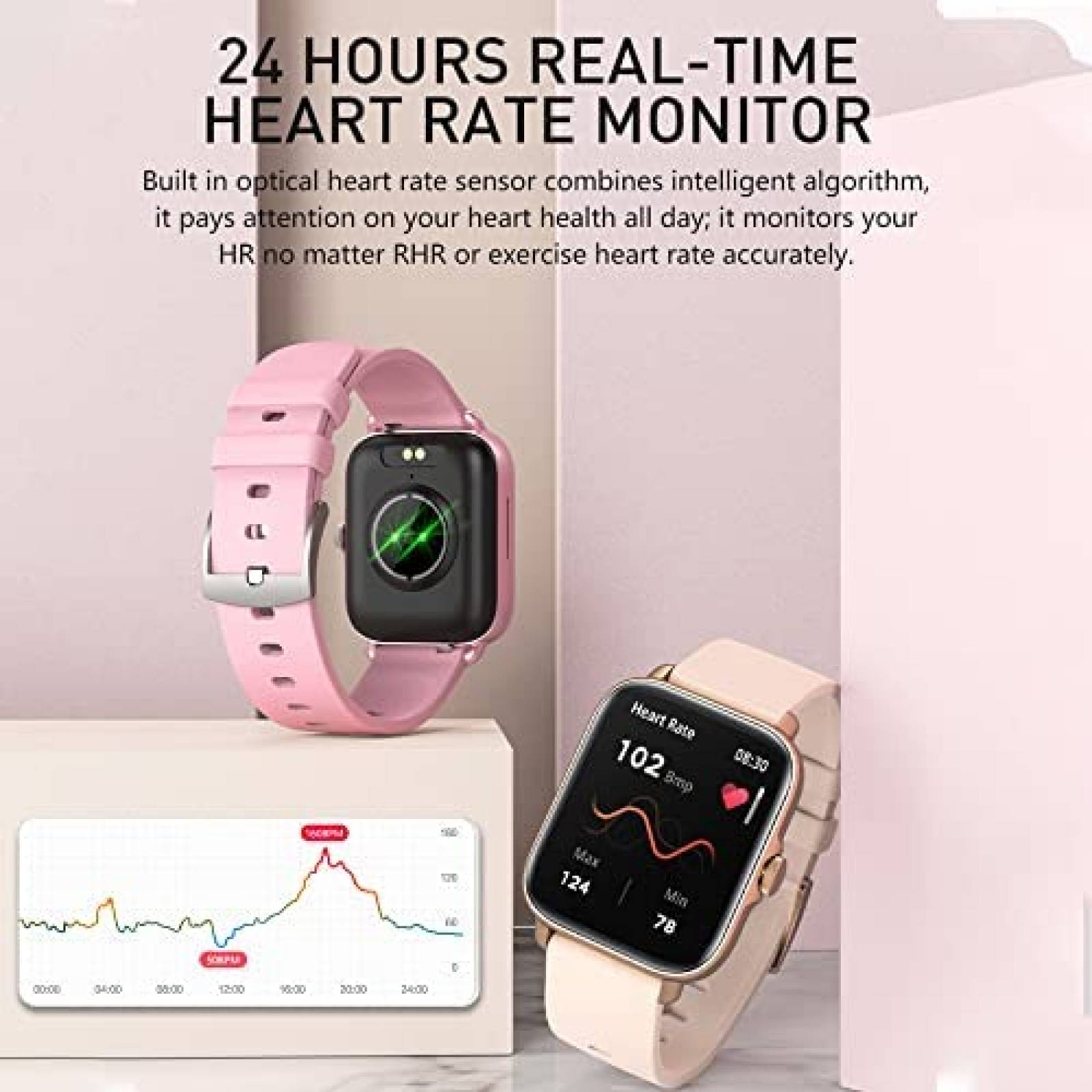 Smartwatch Fitness WZWNEER de 1.7'' Comp. IOS/Android -Rosa