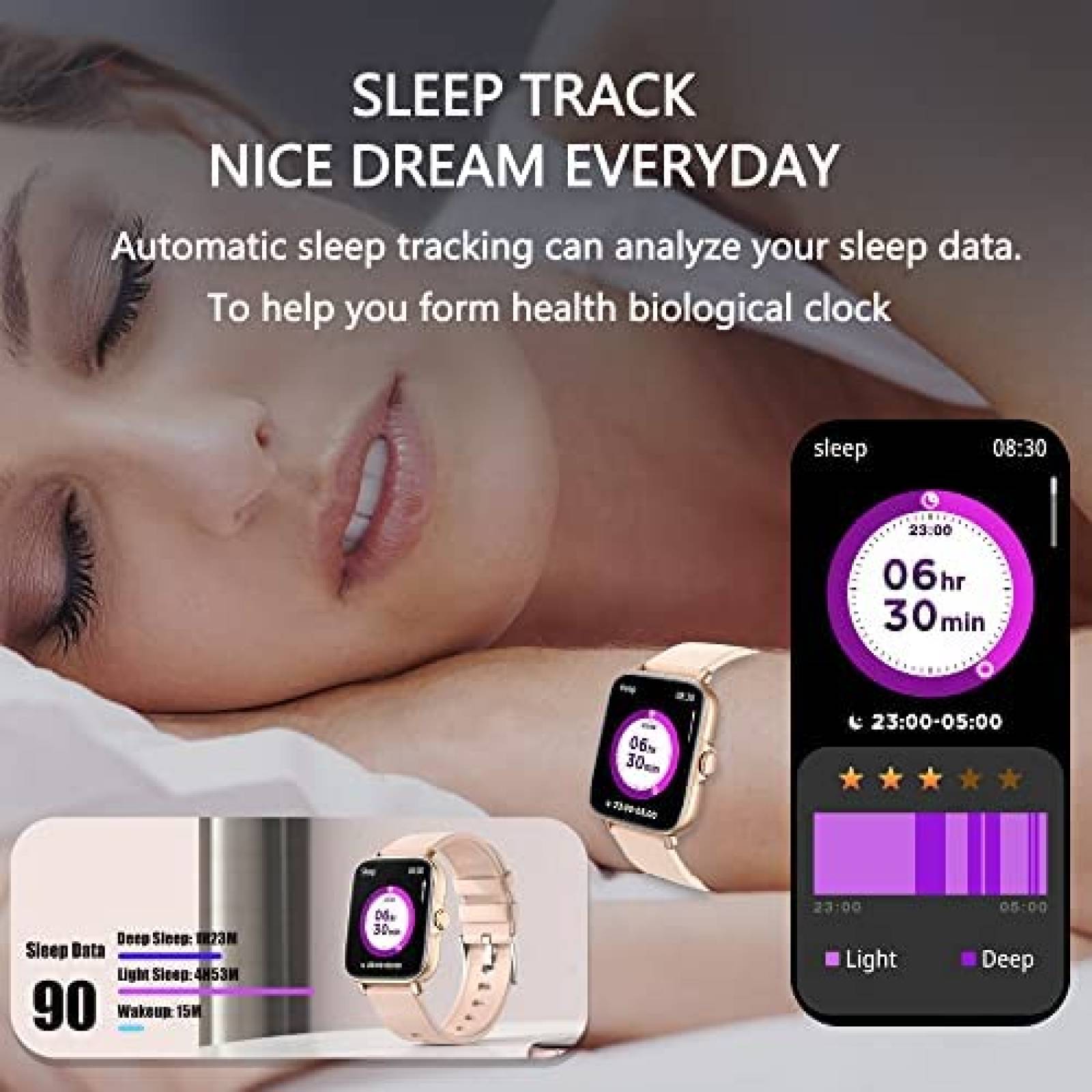 Smartwatch Fitness WZWNEER de 1.7'' Comp. IOS/Android -Rosa