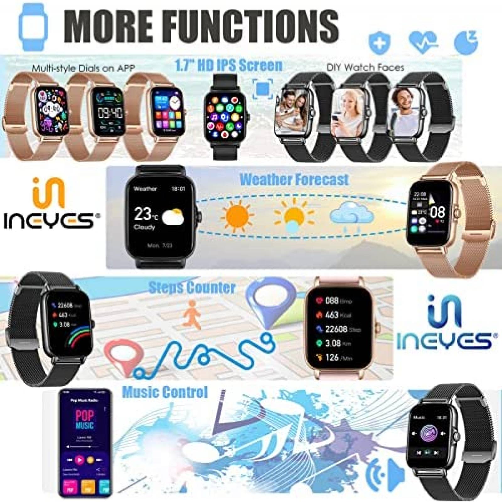 Smart Watch INEYES Resistente al Agua Receptor de Actividad