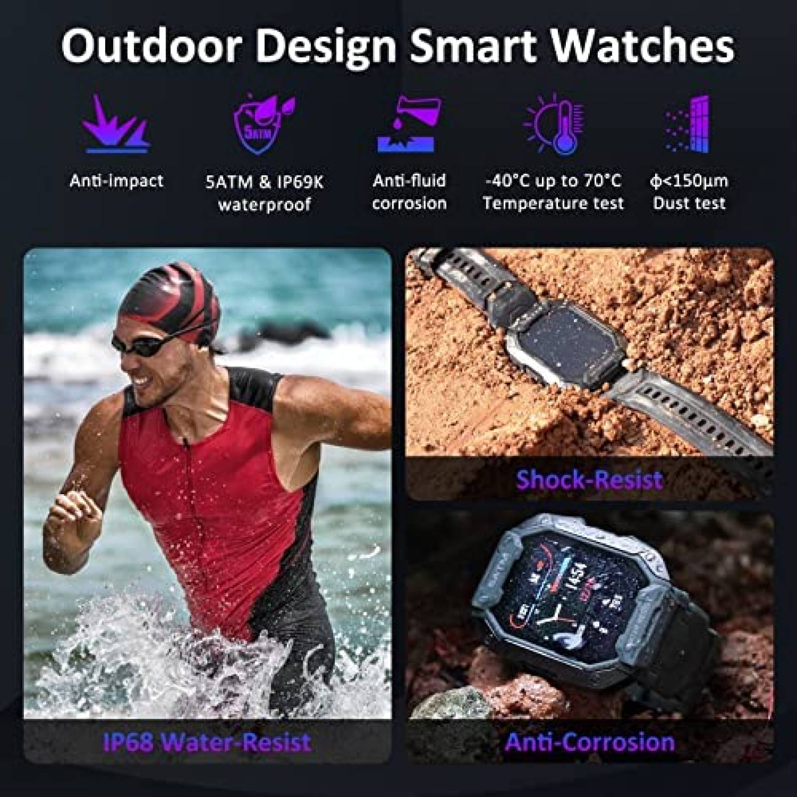 Smart Watch AMAZTIM a Prueba de Agua Multicompatibilidad