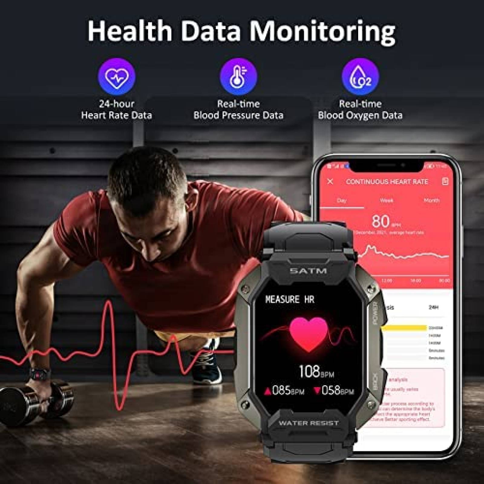 Smart Watch AMAZTIM a Prueba de Agua Multicompatibilidad