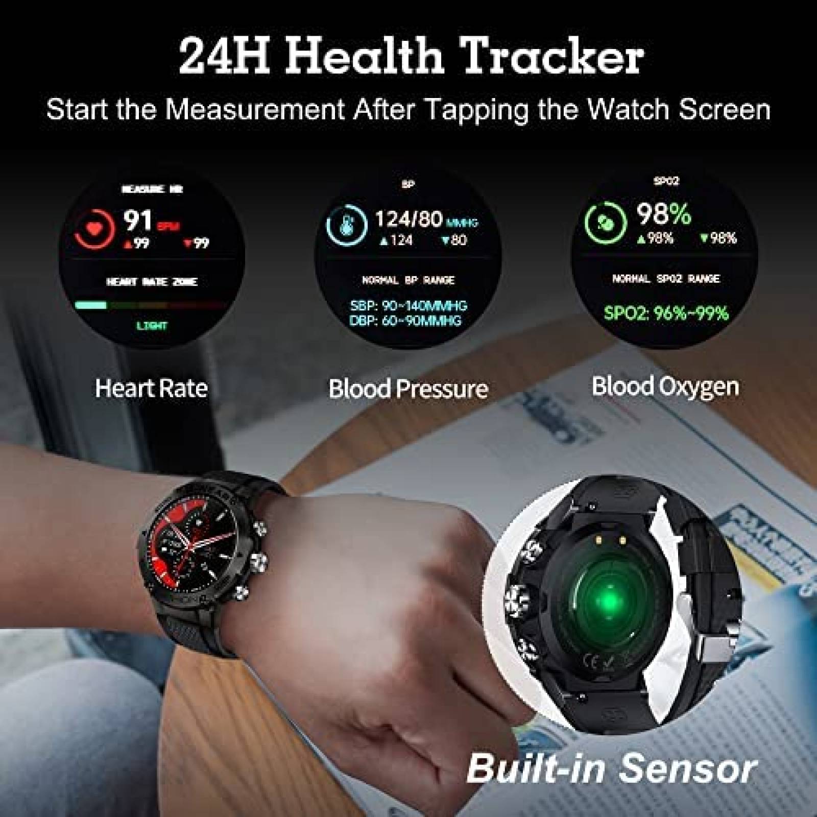 Smartwatch GUCABE 1.32" HD Tactil con Fitness Tracker -Negro