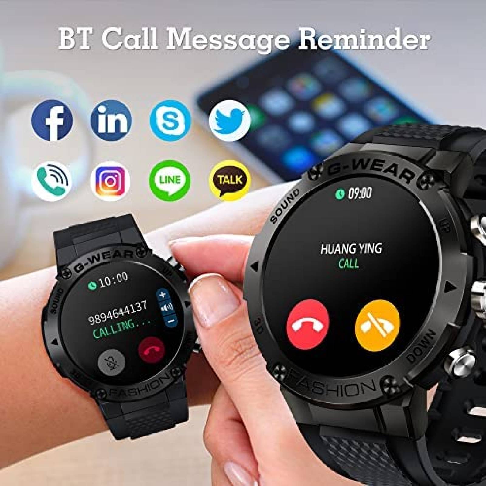 Smartwatch GUCABE 1.32" HD Tactil con Fitness Tracker -Negro