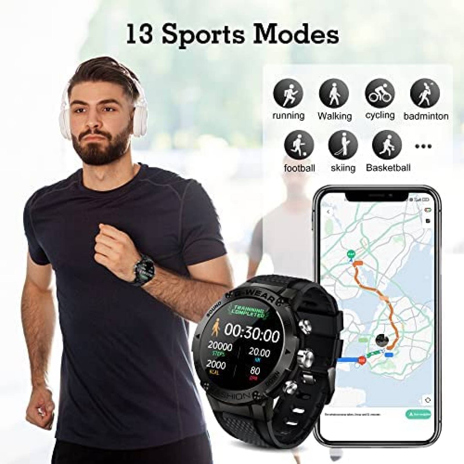 Smartwatch GUCABE 1.32" HD Tactil con Fitness Tracker -Negro