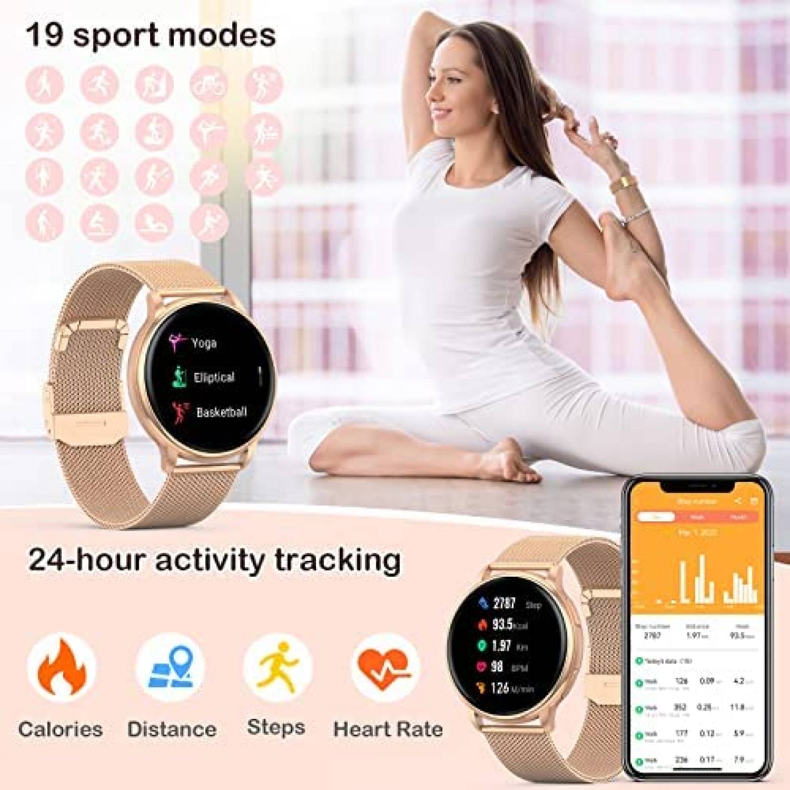 Smartwatch Nemheng LCD Tactil con HR y BP -Dorado