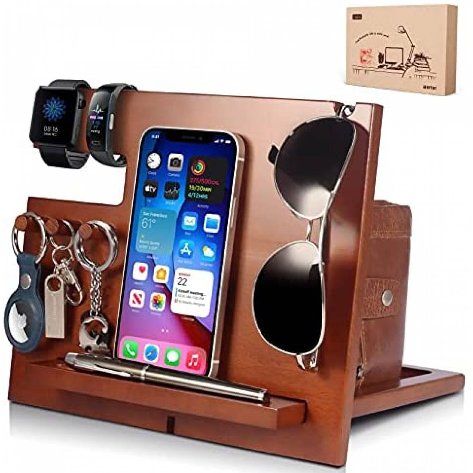 Estación de acoplamiento Foonii de madera organizador -Cafe